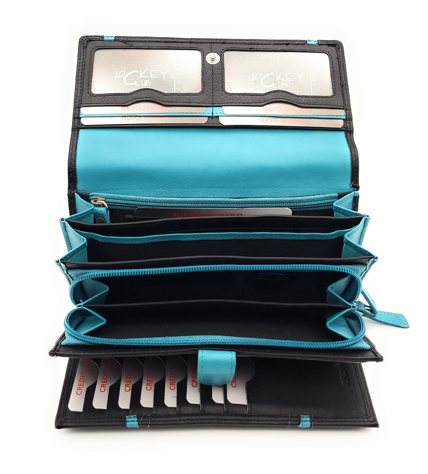 Jockey Club XL echt Leder Damen Geldbörse Portemonnaie 16 Kartenfächer mit RFID Schutz blau