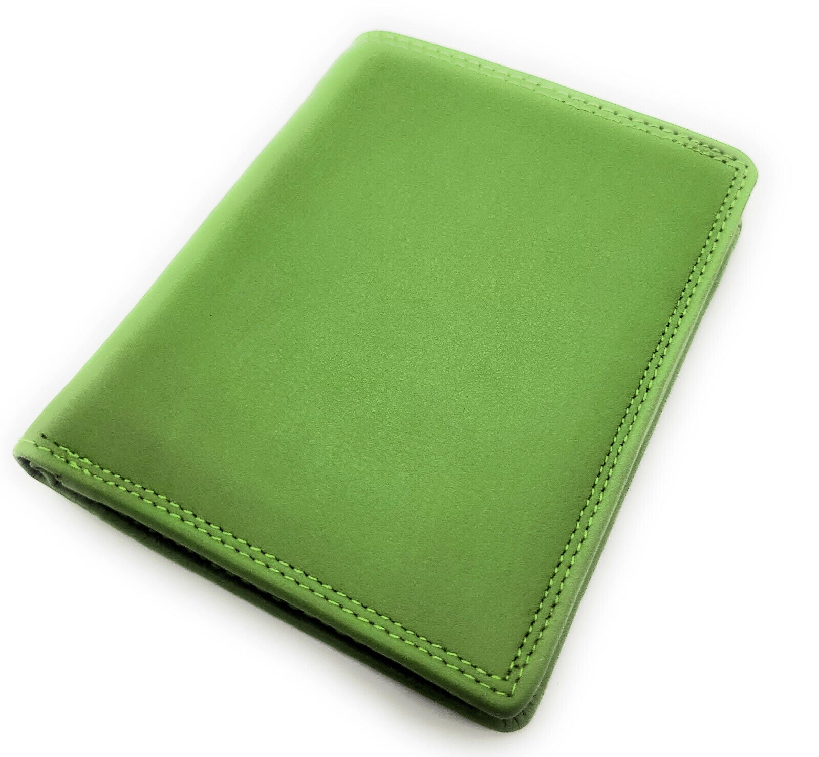 Lemasi Geldbörse Portemonnaie Geldbeutel aus weichem Rindleder 9 Kartenfächer Doppelnaht hellgrün