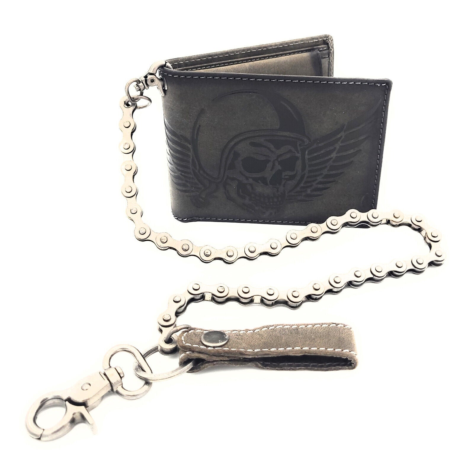 Jockey Club Biker Leder Geldbörse massive Fahrrad-Kette Portemonnaie Totenkopf mit RFID Schutz