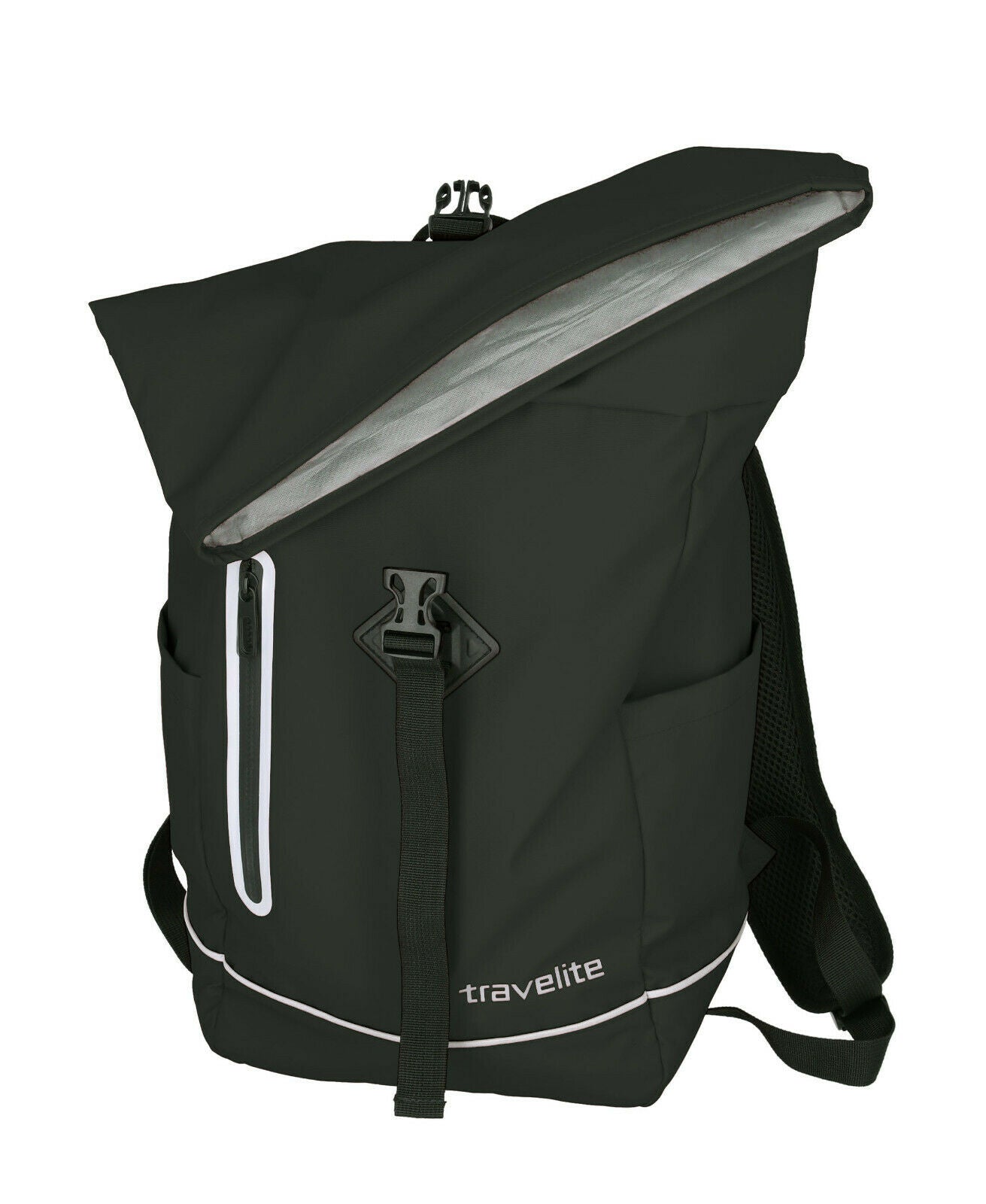 Travelite Rollup Fahrrad Rucksack Kurierrucksack Daypack aus wasserfester Plane mit Reflektoren schwarz