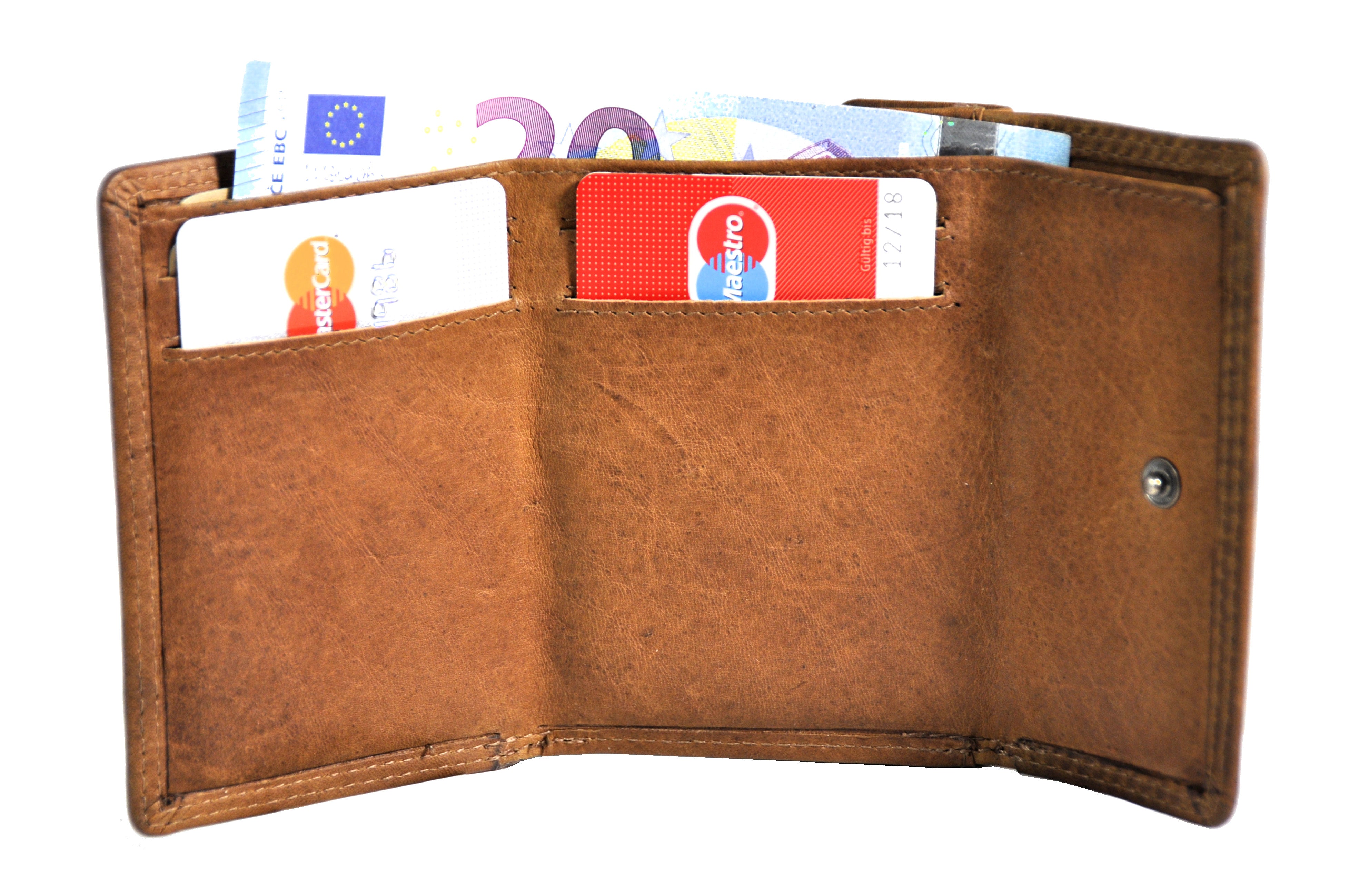 Jockey Club kleine kompakte echt Leder Geldbörse Wendebörse mit RFID Schutz cognac braun