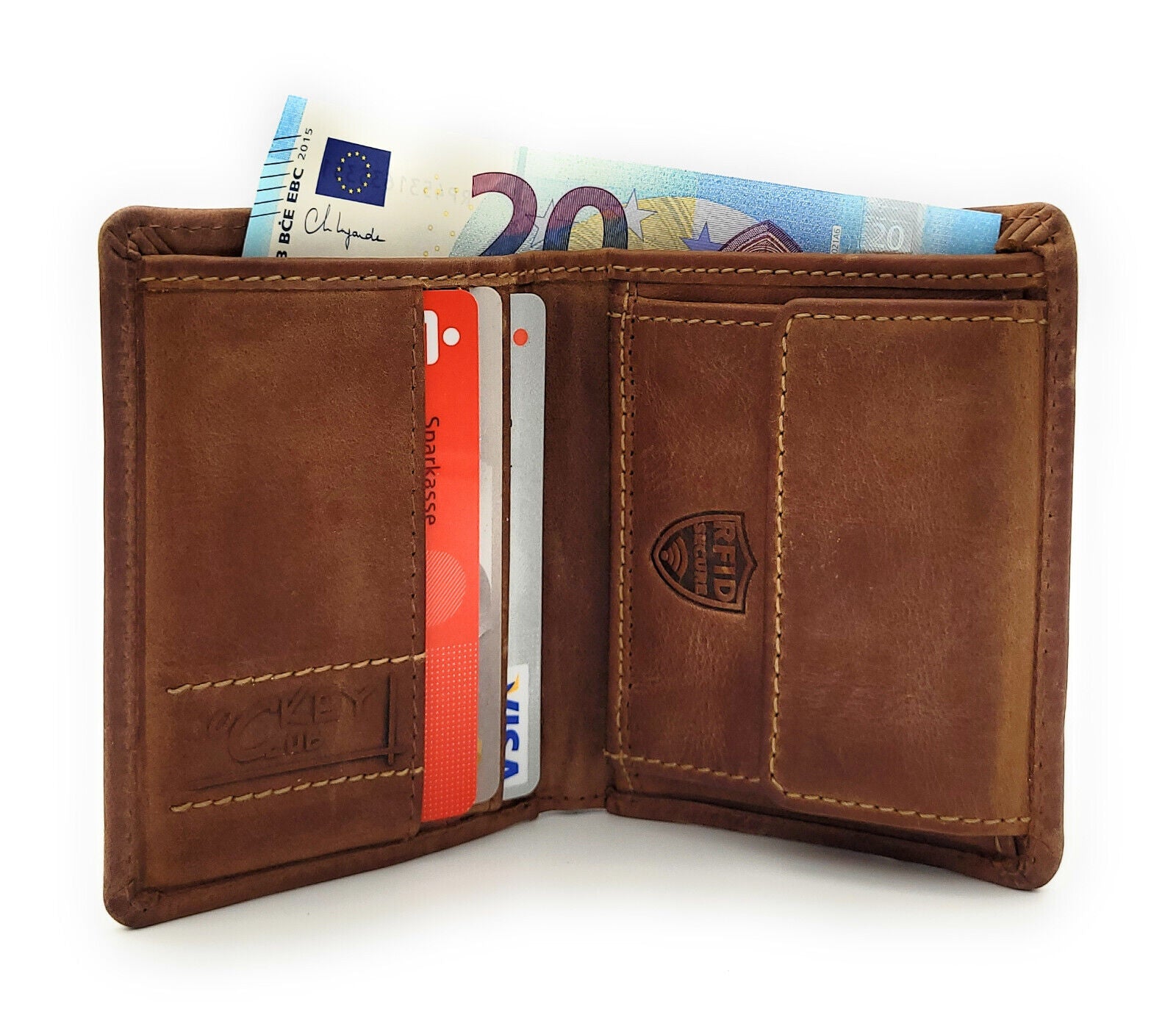 Jockey Club Rustikale Mini Leder Geldbörse Vintage Braun | Echt Hunterleder | Handgefertigt | RFID-Schutz | Kompakte Herrenbörse aus echtem Leder