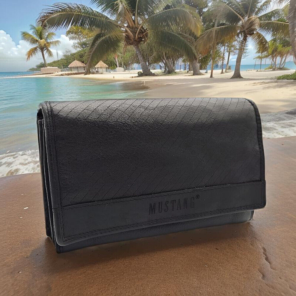 Mustang echt Leder Damen Geldbörse Portemonnaie Brasilia knautschig weich black