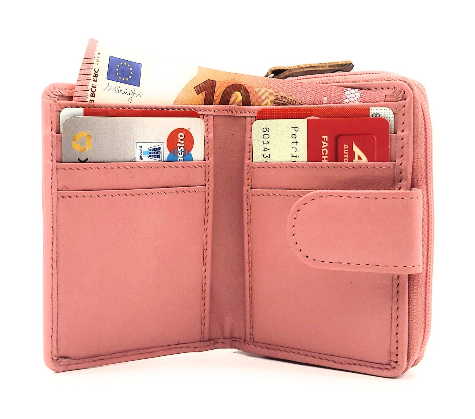 Mustang echt Leder Damen Mini Geldbörse Portemonnaie Urlaubsbörse mit RFID Schutz pink rosé