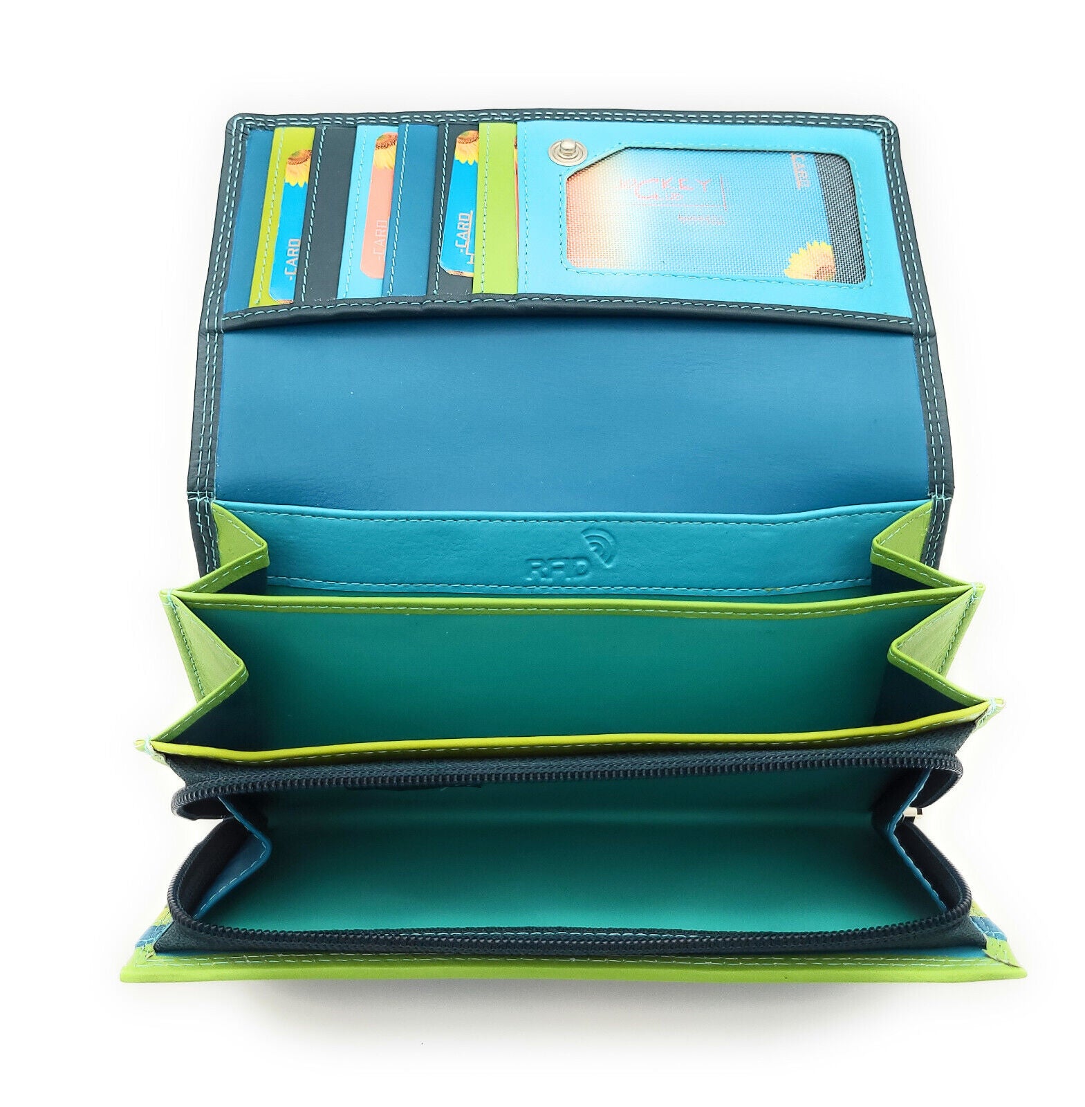 Jockey Club echt Leder Damen Geldbörse Portemonnaie Geldbeutel Nappaleder Rio petrol / bunt