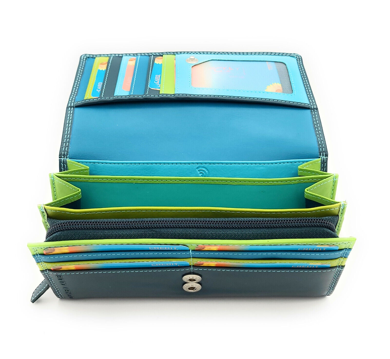 Jockey Club echt Leder Damen Geldbörse Portemonnaie Geldbeutel Nappaleder Rio petrol / bunt