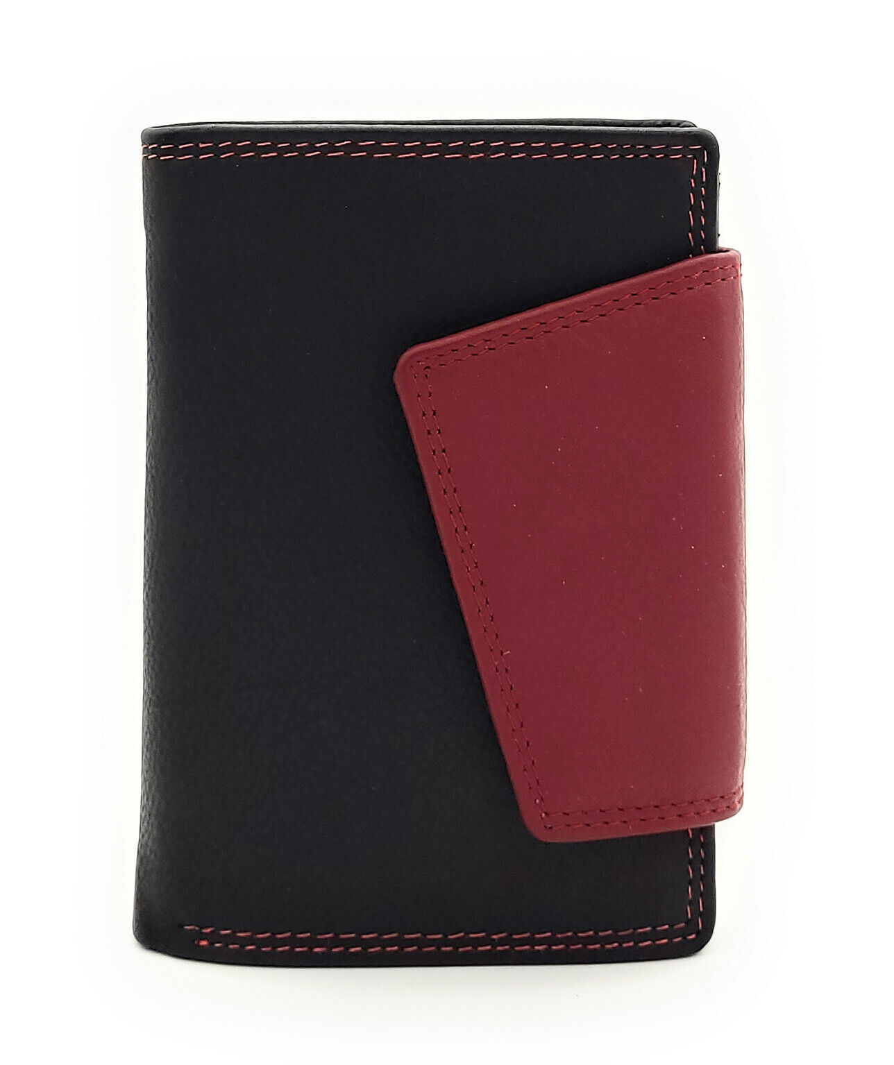 Jockey Club hochwertige Damen Geldbörse aus Echtleder mit RFID Schutz & Diagonalriegel – Handgefertigte Lederbörse mit vielen Fächern schwarz rot