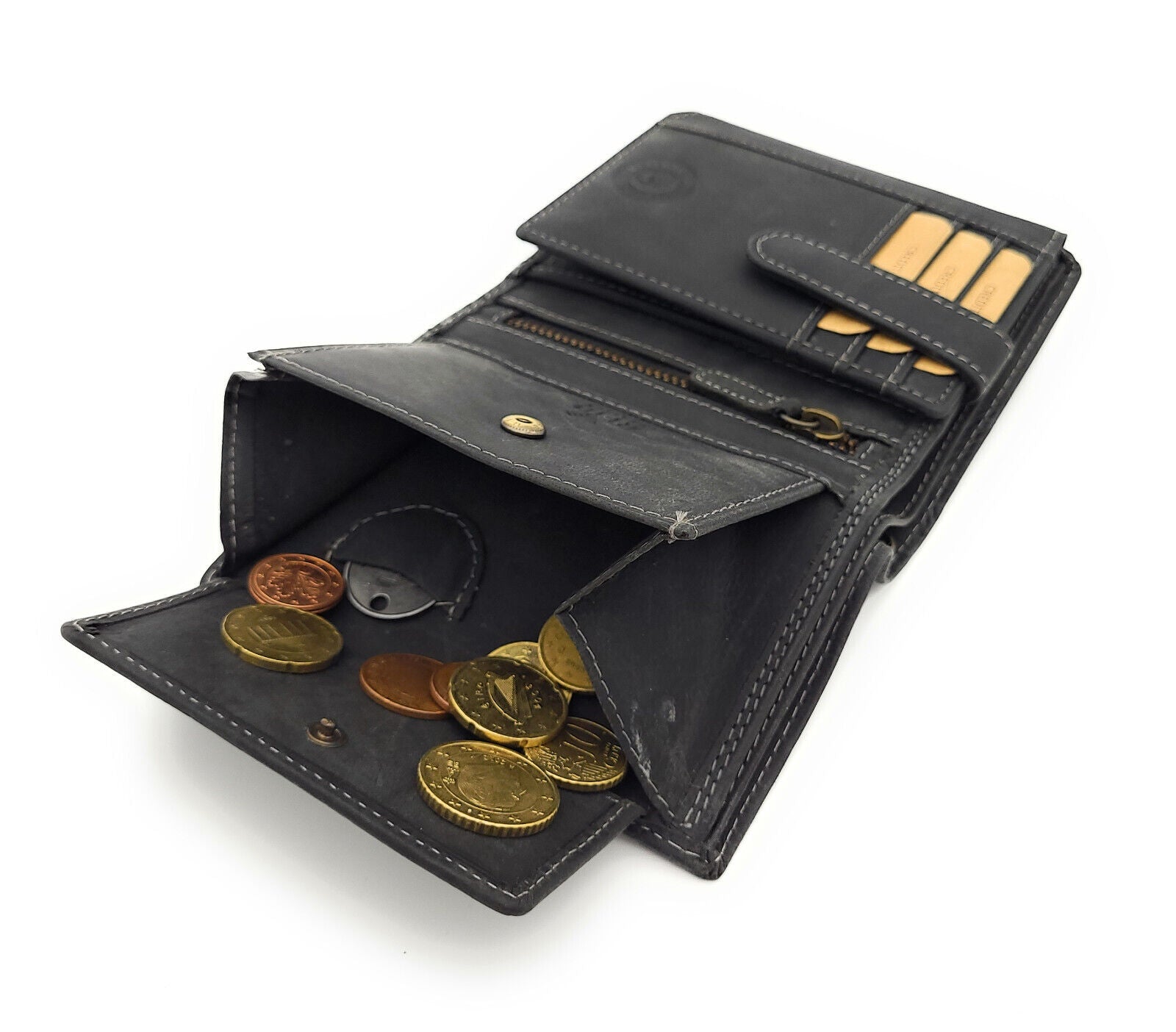 echt Leder Geldbörse Portemonnaie heulender Wolf Mond mit RFID NFC Schutz black