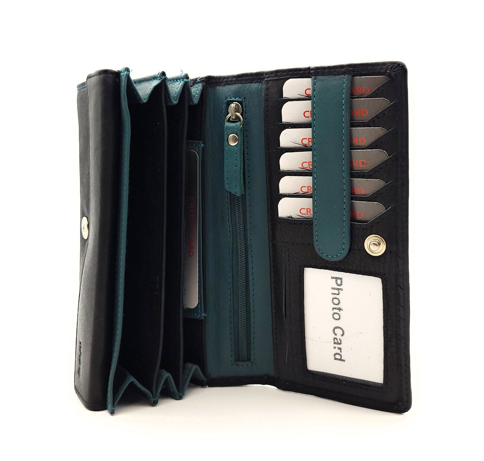 Jockey Club echt Leder Damen Geldbörse Portemonnaie mit RFID Schutz bicolor schwarz petrol