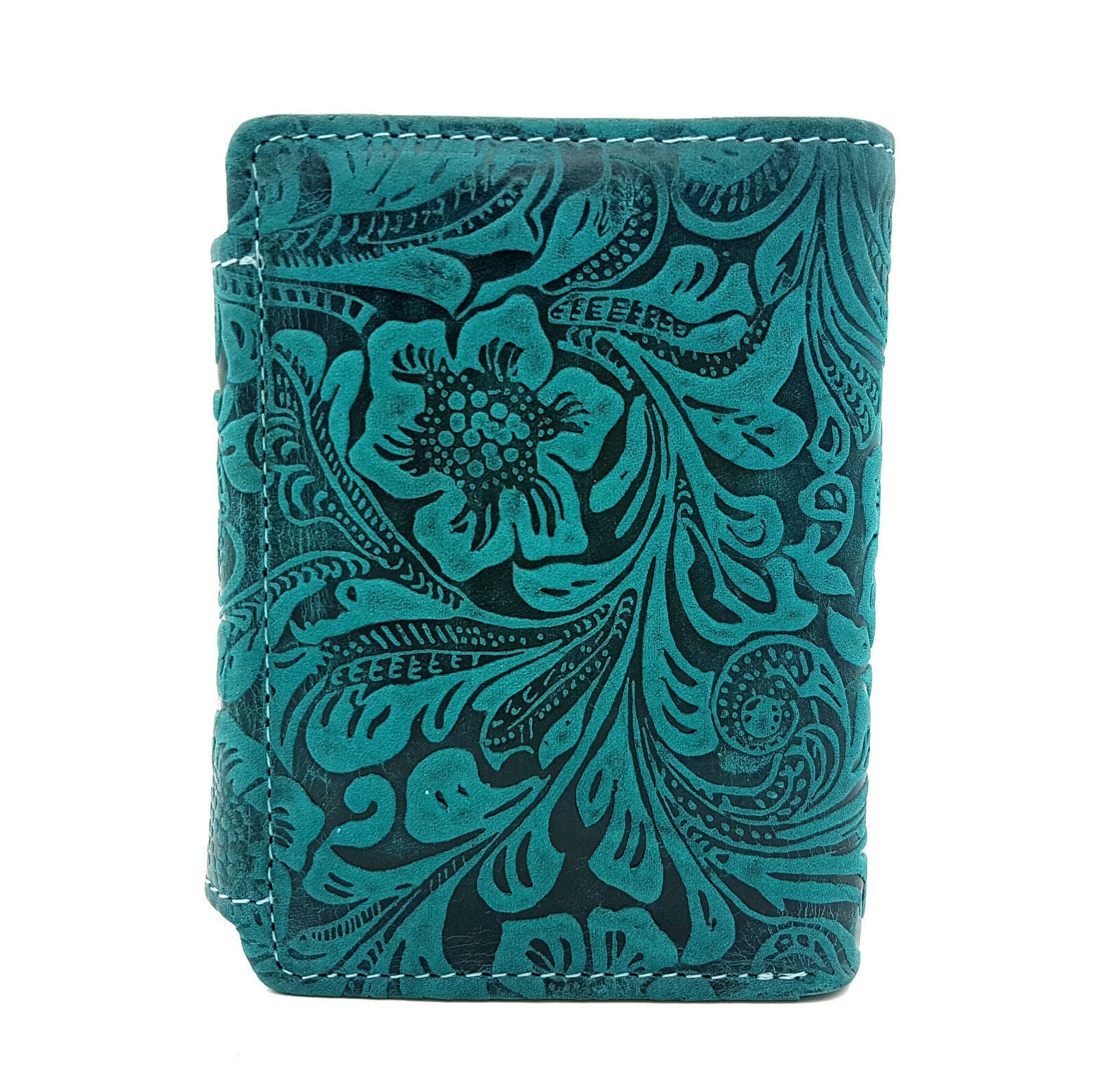 Jockey Club echt Leder Damen Geldbörse Portemonnaie florale Prägung mit RFID Schutz Liane petrol grün