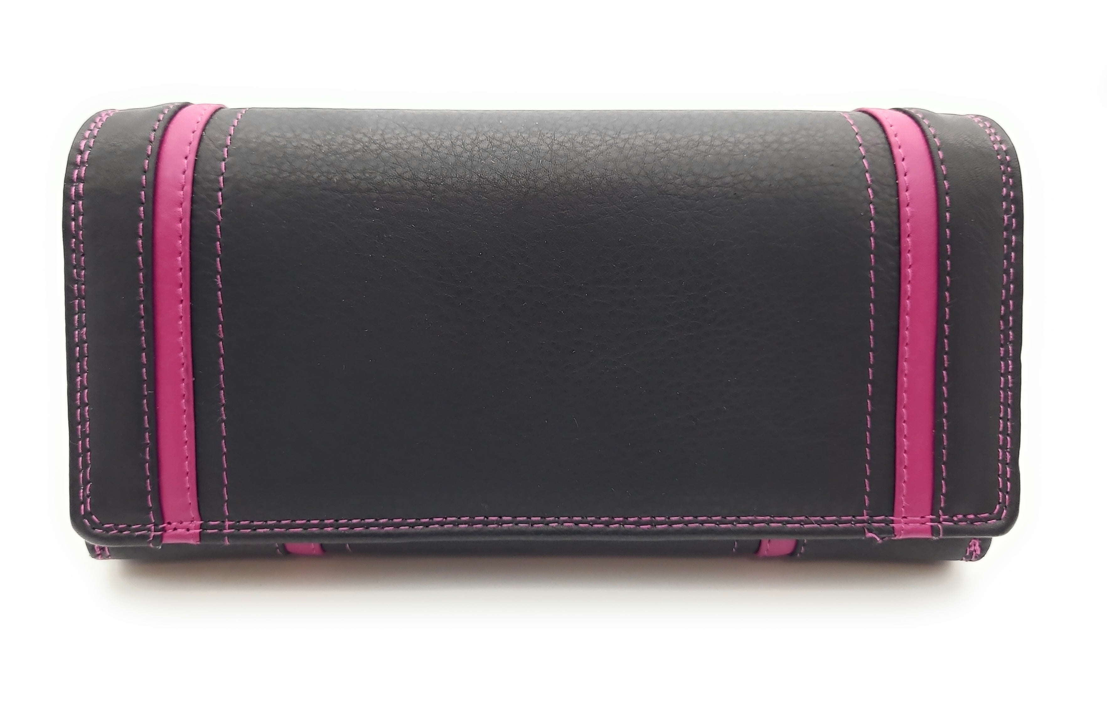 Jockey Club XL echt Leder Damen Geldbörse Portemonnaie 16 Kartenfächer mit RFID Schutz schwarz pink