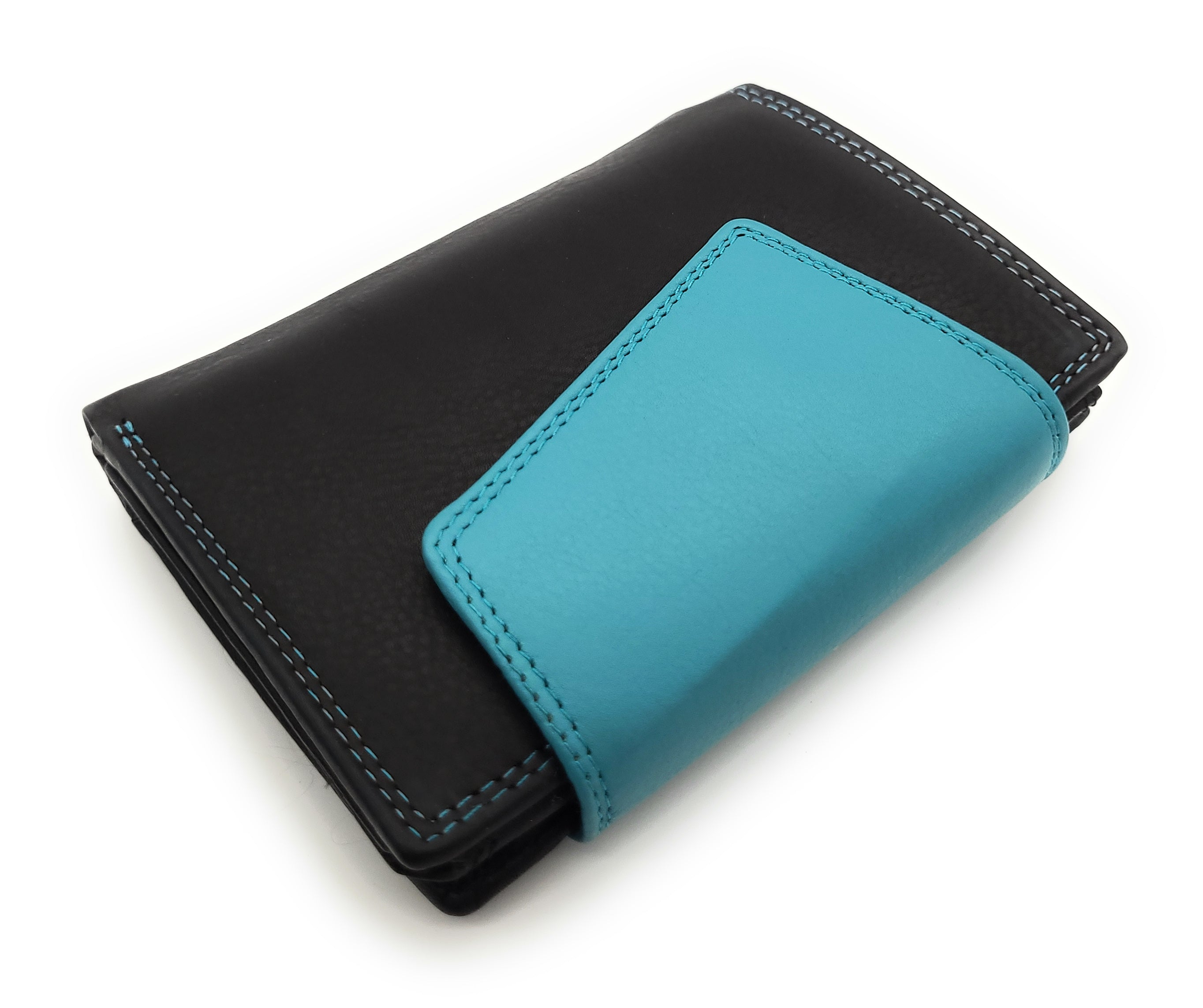 Jockey Club hochwertige Damen Geldbörse aus Echtleder mit RFID Schutz & Diagonalriegel – Handgefertigte Lederbörse mit vielen Fächern schwarz blau