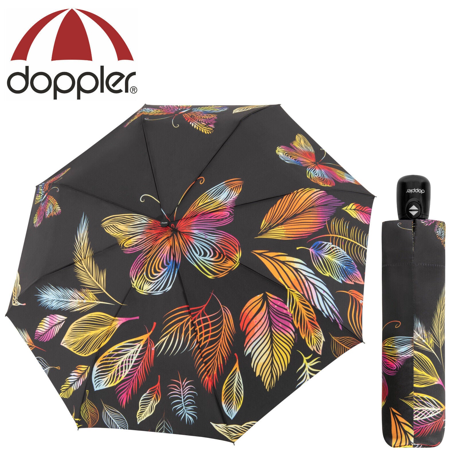 doppler Regenschirm Taschenschirm Auf Zu Automatik Colourfly Satin Schmetterling