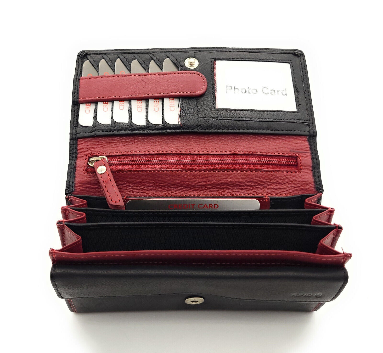 Jockey Club echt Leder Damen Geldbörse Portemonnaie mit RFID Schutz bicolor schwarz rot