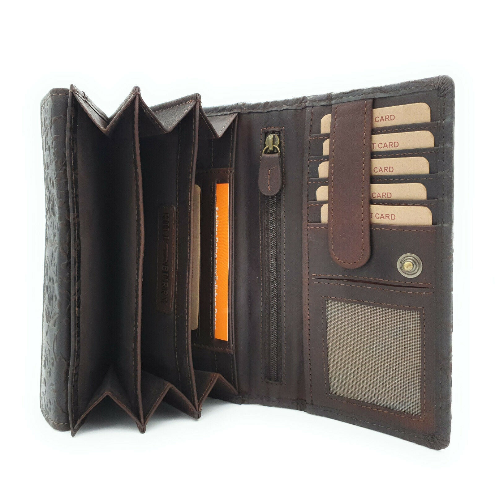 Hill Burry echt Leder Damen Geldbörse Portemonnaie floral RFID NFC Schutz braun