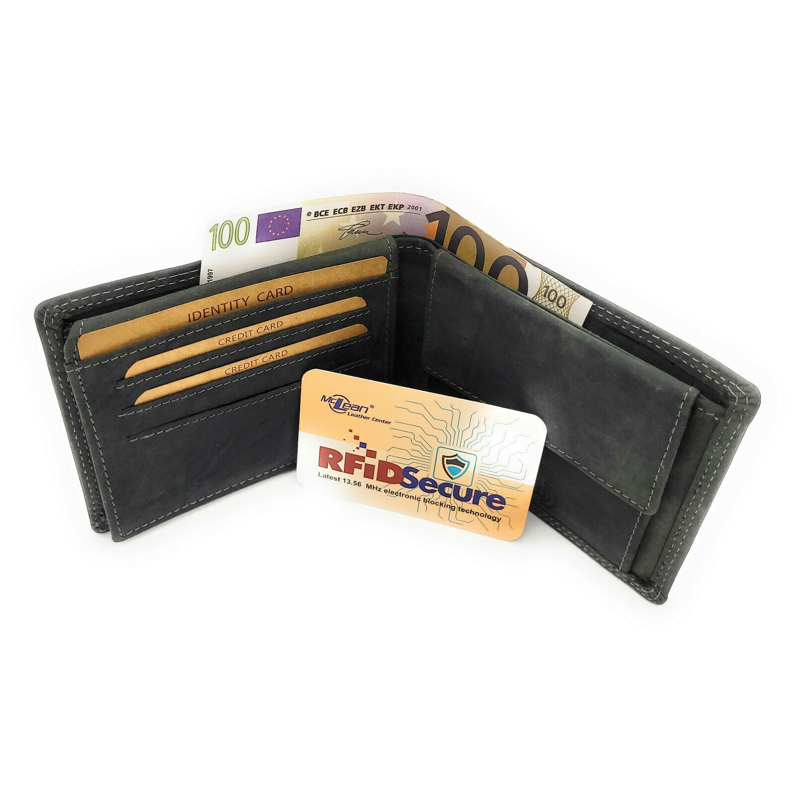 Jockey Club Basic echt Büffel Voll-Leder Geldbörse Portemonnaie Geldbeutel mit RFID NFC Schutz schwarz