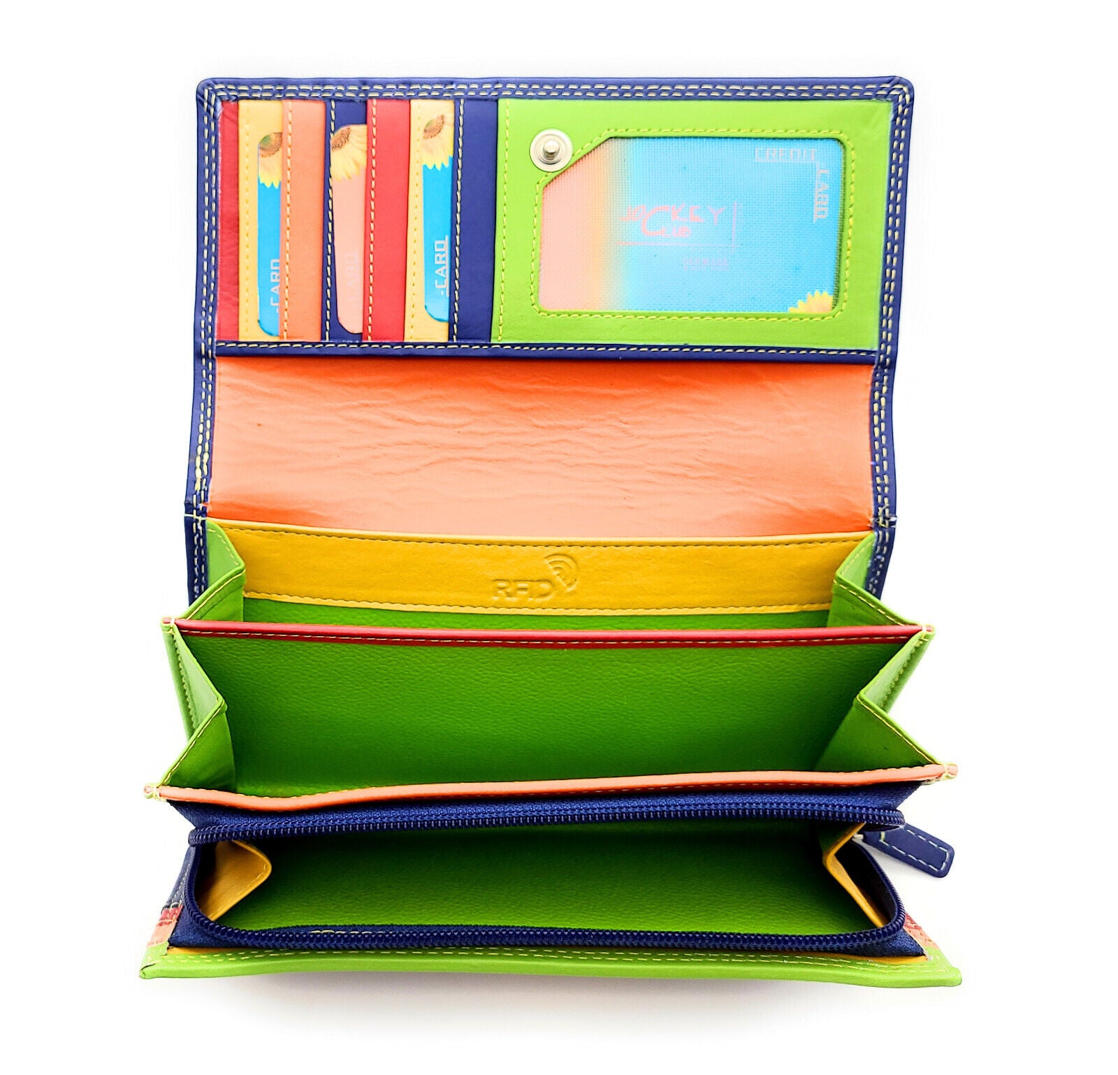 Jockey Club echt Leder Damen Geldbörse Portemonnaie Geldbeutel Nappaleder Rio blau / bunt