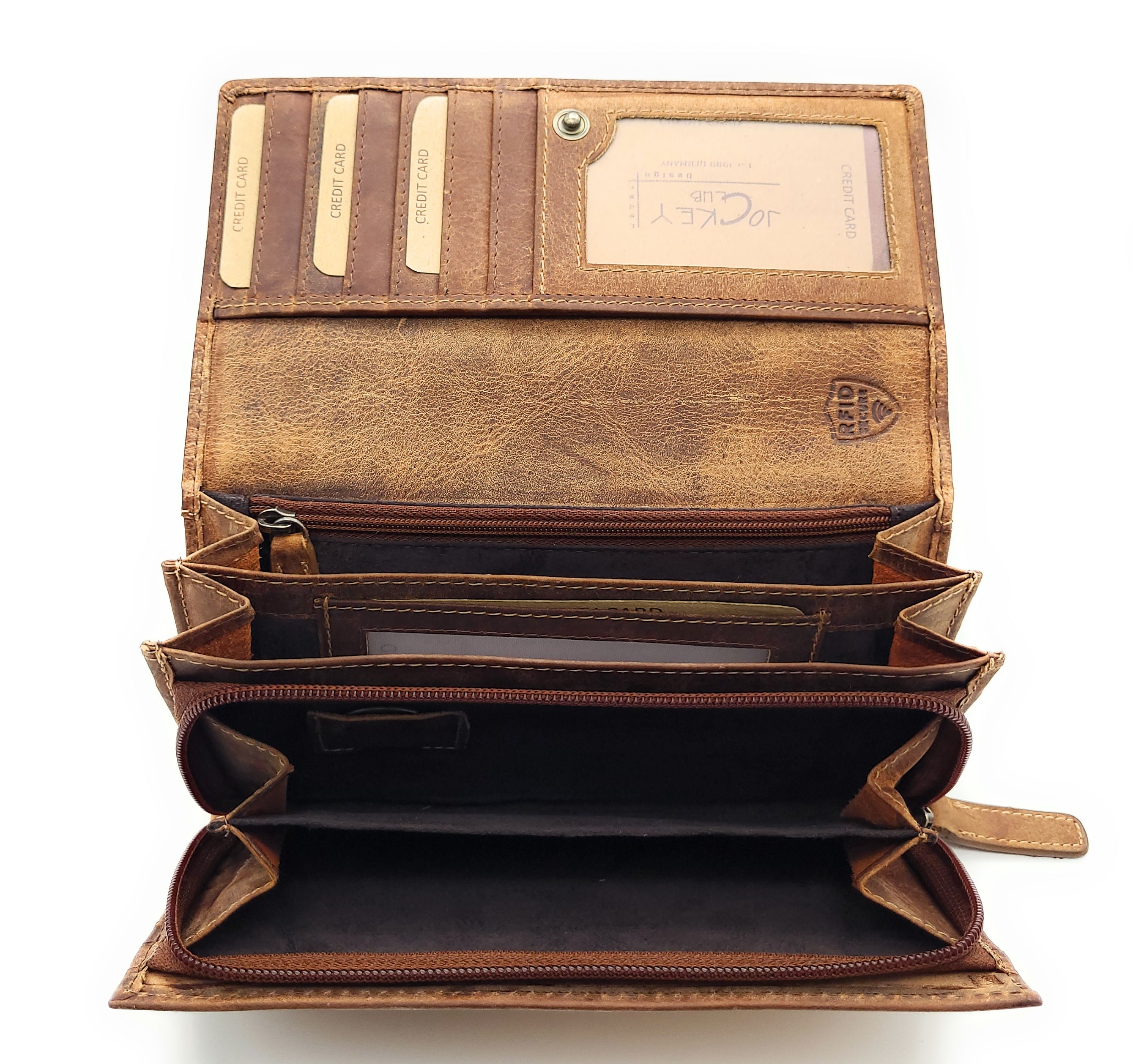 Jockey Club große echt Leder Damen Geldbörse Portemonnaie Toro vintage braun mit RFID Schutz