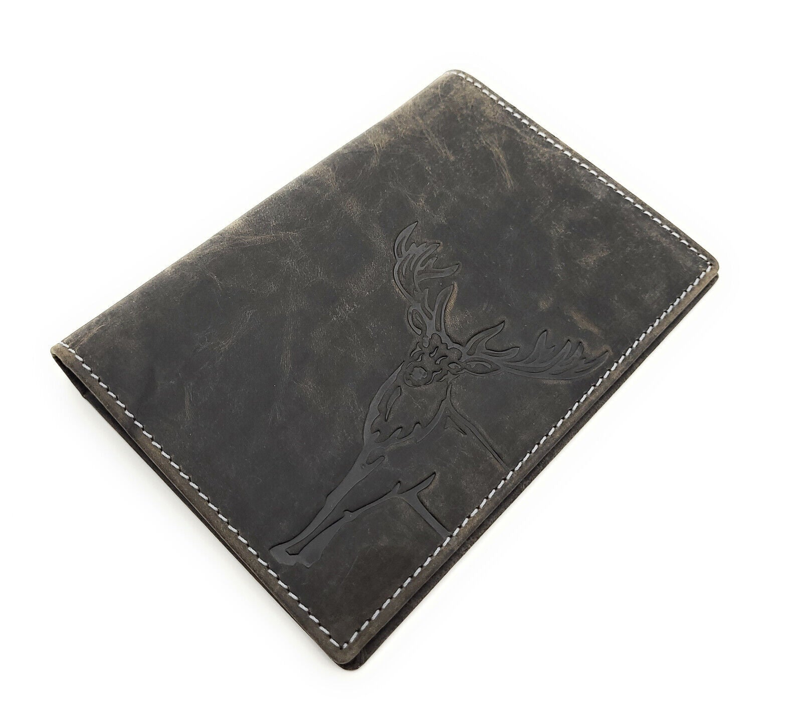 Jockey Club echt Leder Passhülle Etui Hülle Dokumenten Mappe Hunterleder Hirsch duo grau