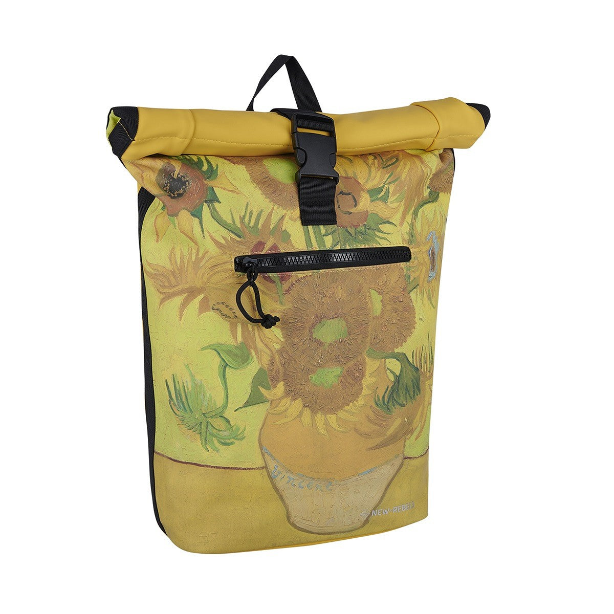 New Rebels Mart Art Roll Up Kurier Rucksack New York Sunflowers mit Sonnenblumen, wasserabweisend, Laptopfach