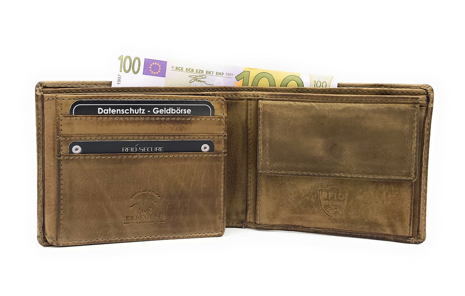 Jockey Club echt Leder Geldbörse Portemonnaie Vintage mit RFID Schutz oil grey