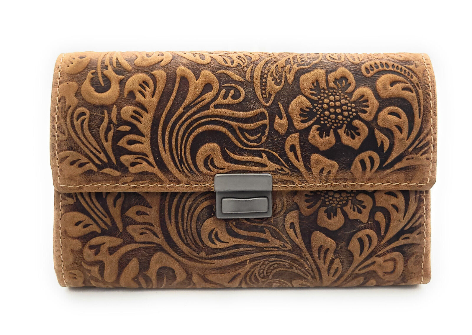 Jockey Club echt Leder Kellnerbörse Geldbörse Portemonnaie Vollrindleder geprägt Blüten & Ranken floral
