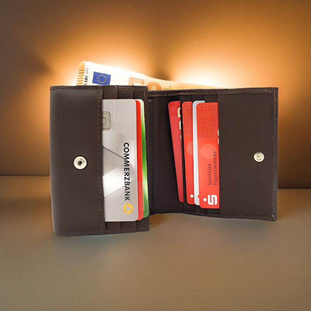 Lemasi kleine Geldbörse Portemonnaie Geldbeutel Wiener Schachtel Nappaleder dunkelbraun