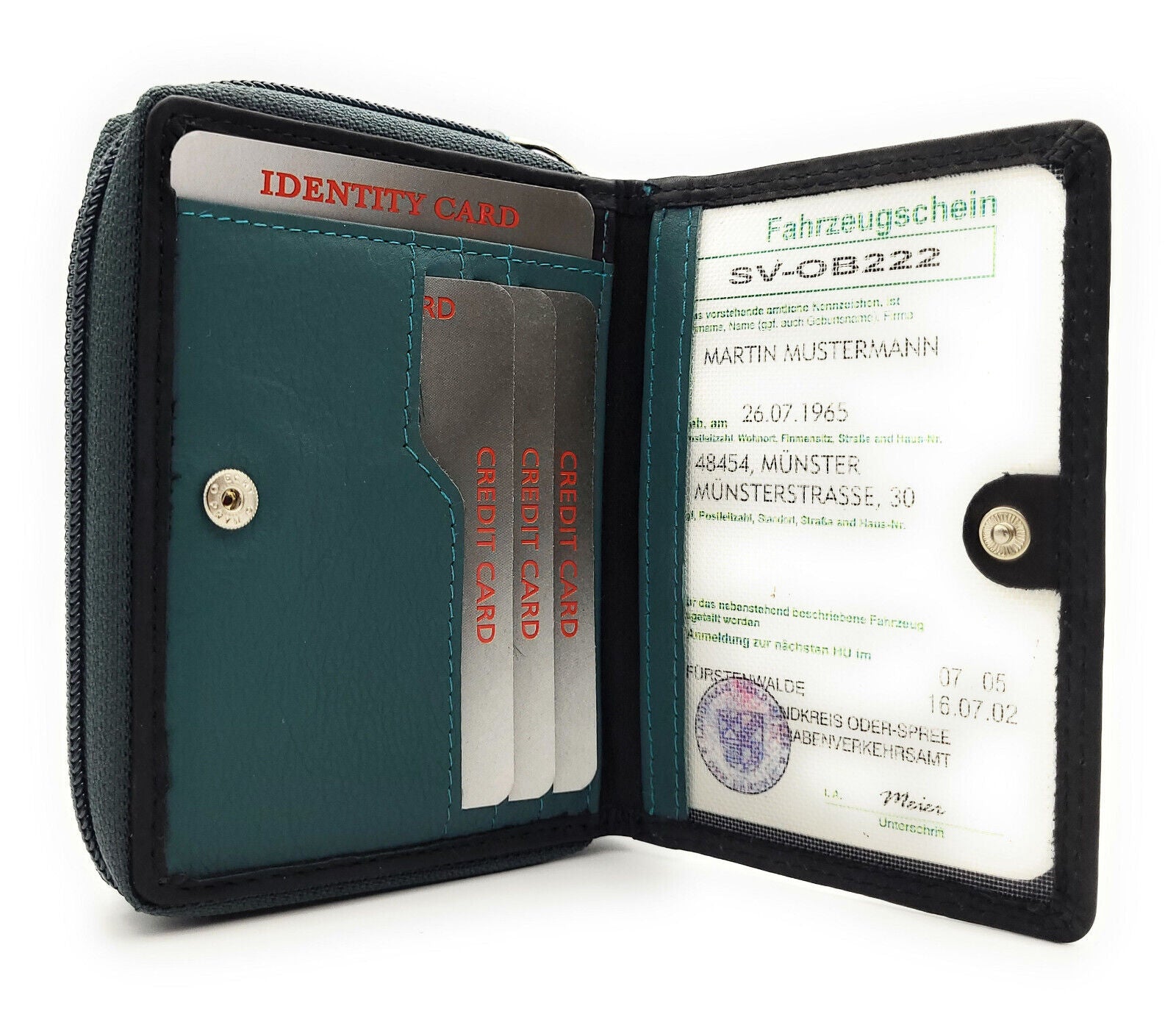 Jockey Club echt Leder Damen Geldbörse Portemonnaie mit RFID Schutz schwarz petrol