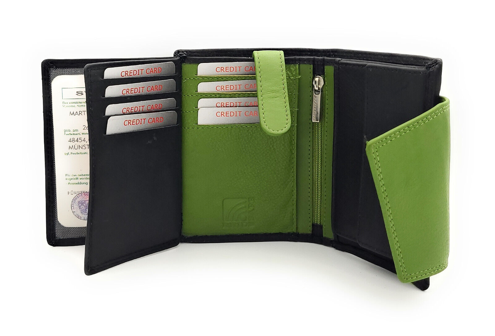 Jockey Club echt Leder Damen Geldbörse Portemonnaie Geldbeutel viele Fächer mit RFID Schutz schwarz grün