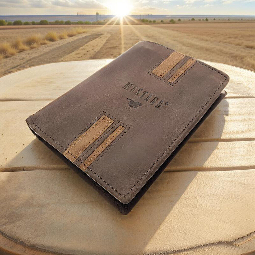 Mustang echt Leder Herren Geldbörse Portemonnaie mit RFID Schutz dunkelbraun