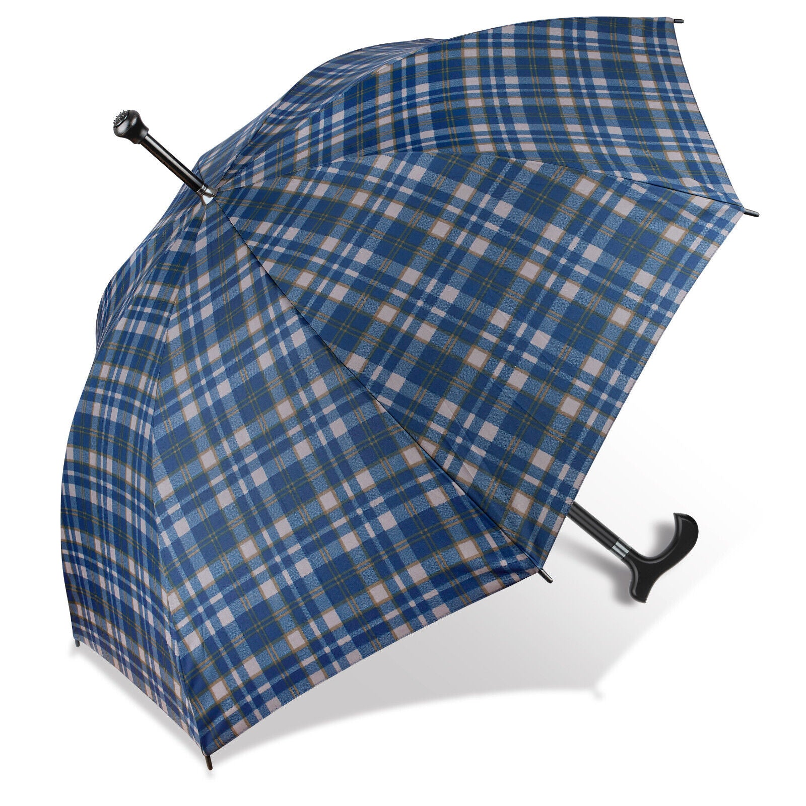 Dr. Neuser Regenschirm Stützschirm Gehhilfe Gehstock Fritzgriff Gummipuffer karo blau grau