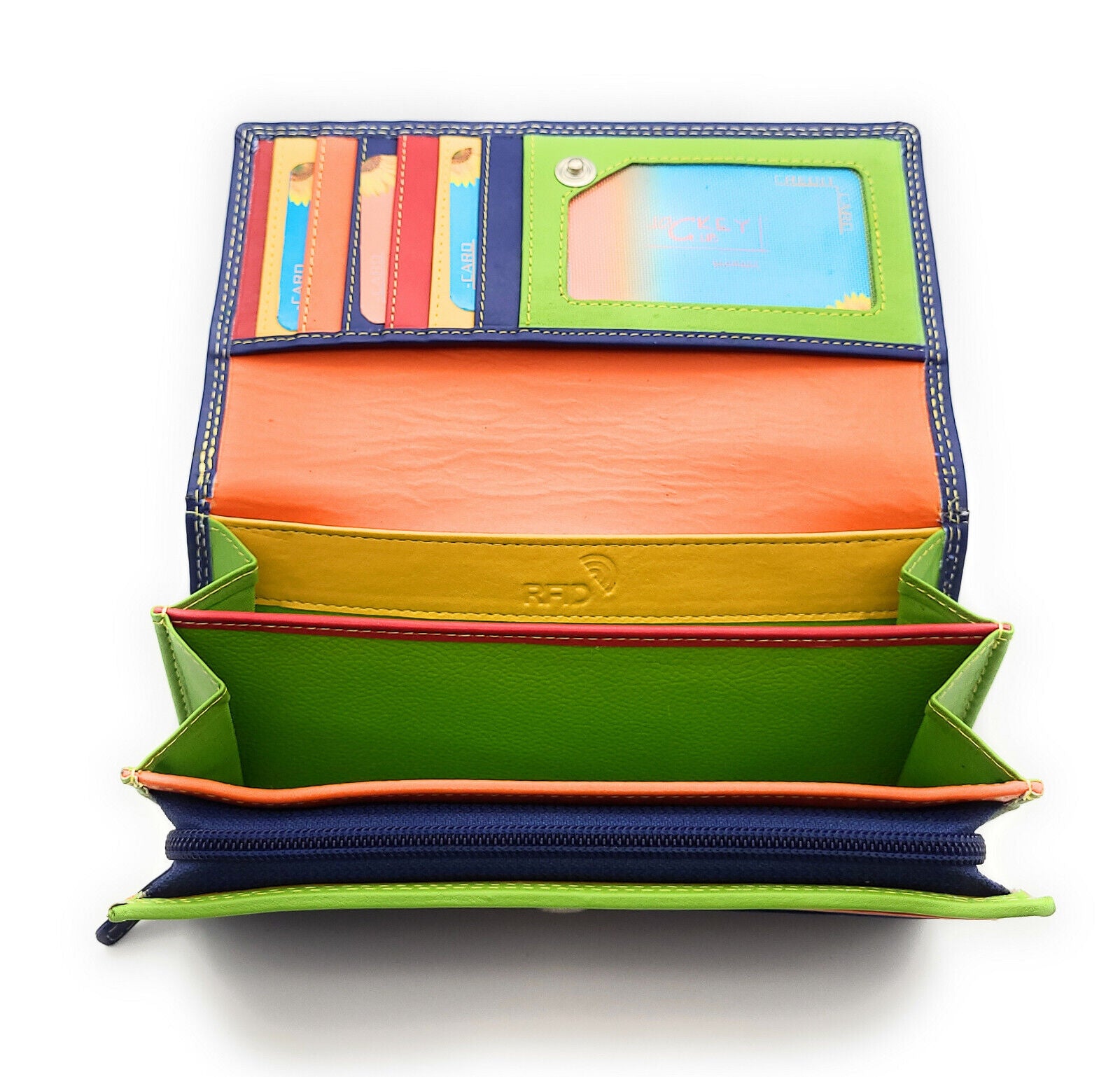 Jockey Club echt Leder Damen Geldbörse Portemonnaie Geldbeutel Nappaleder Rio blau / bunt
