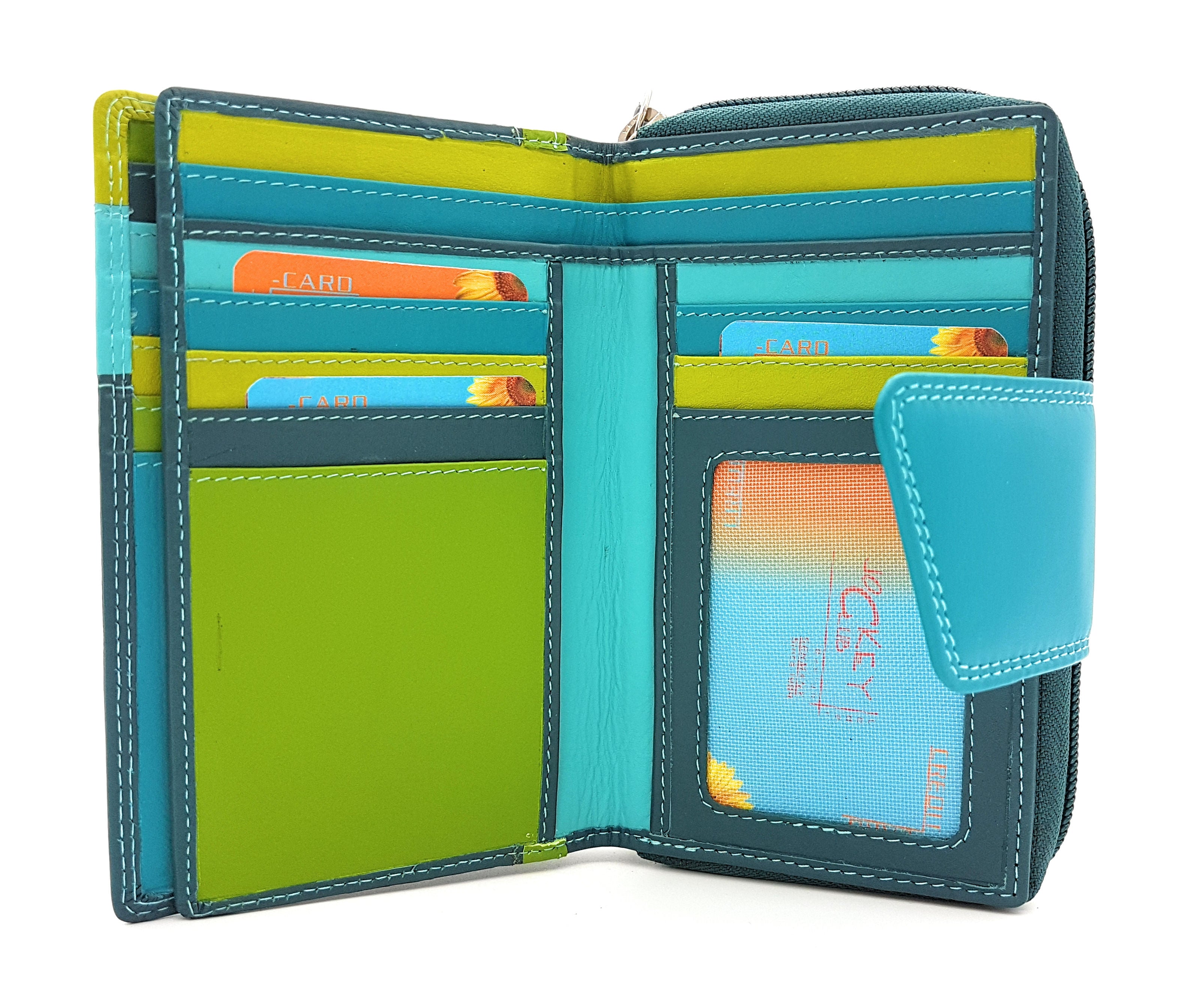 Leder Damen Geldbörse hoch Portemonnaie feines Kalbsnappaleder Jockey Club Rio mit RFID Schutz blau türkis