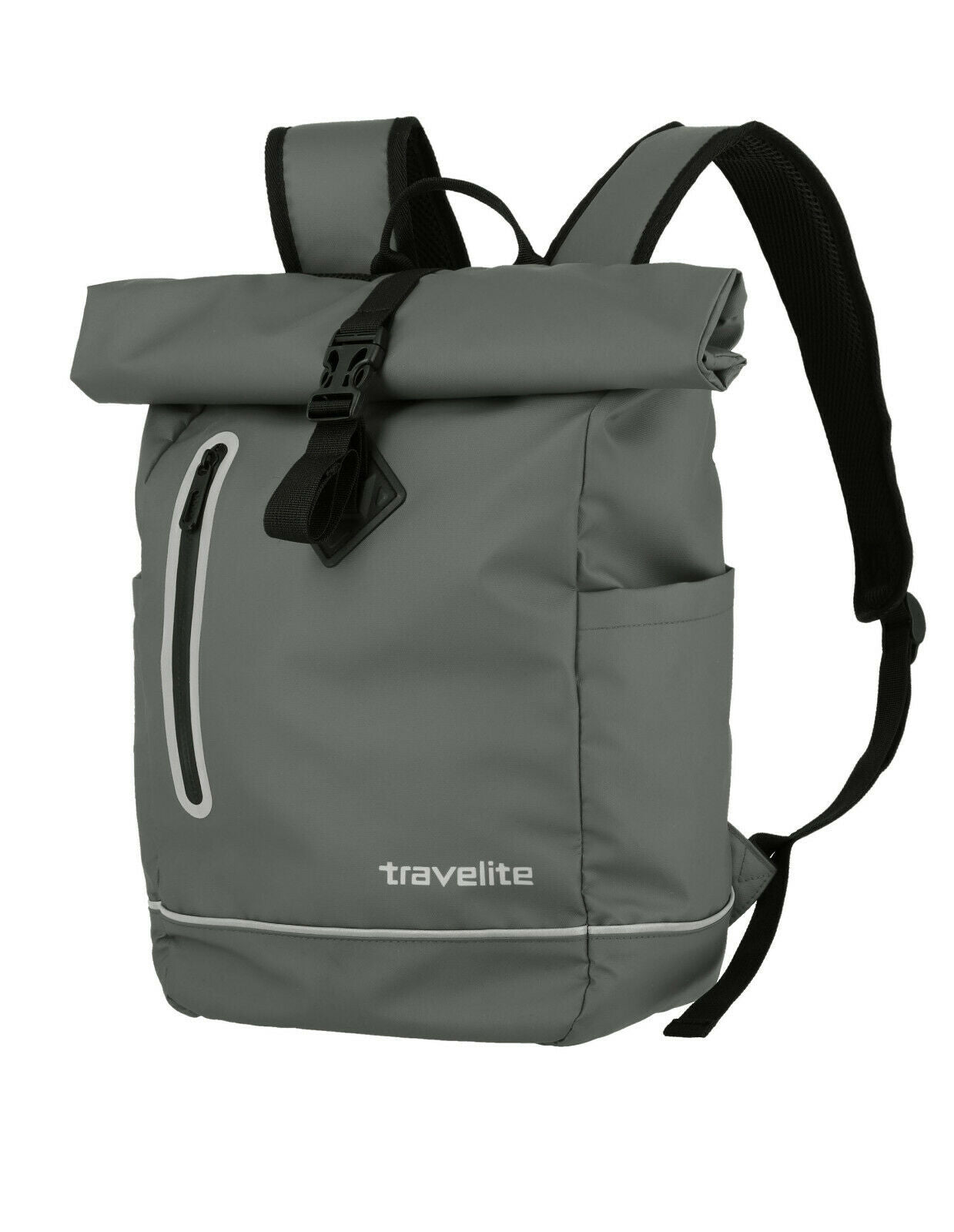 Travelite Rollup Fahrrad Rucksack Kurierrucksack Daypack aus wasserfester Plane mit Reflektoren grau