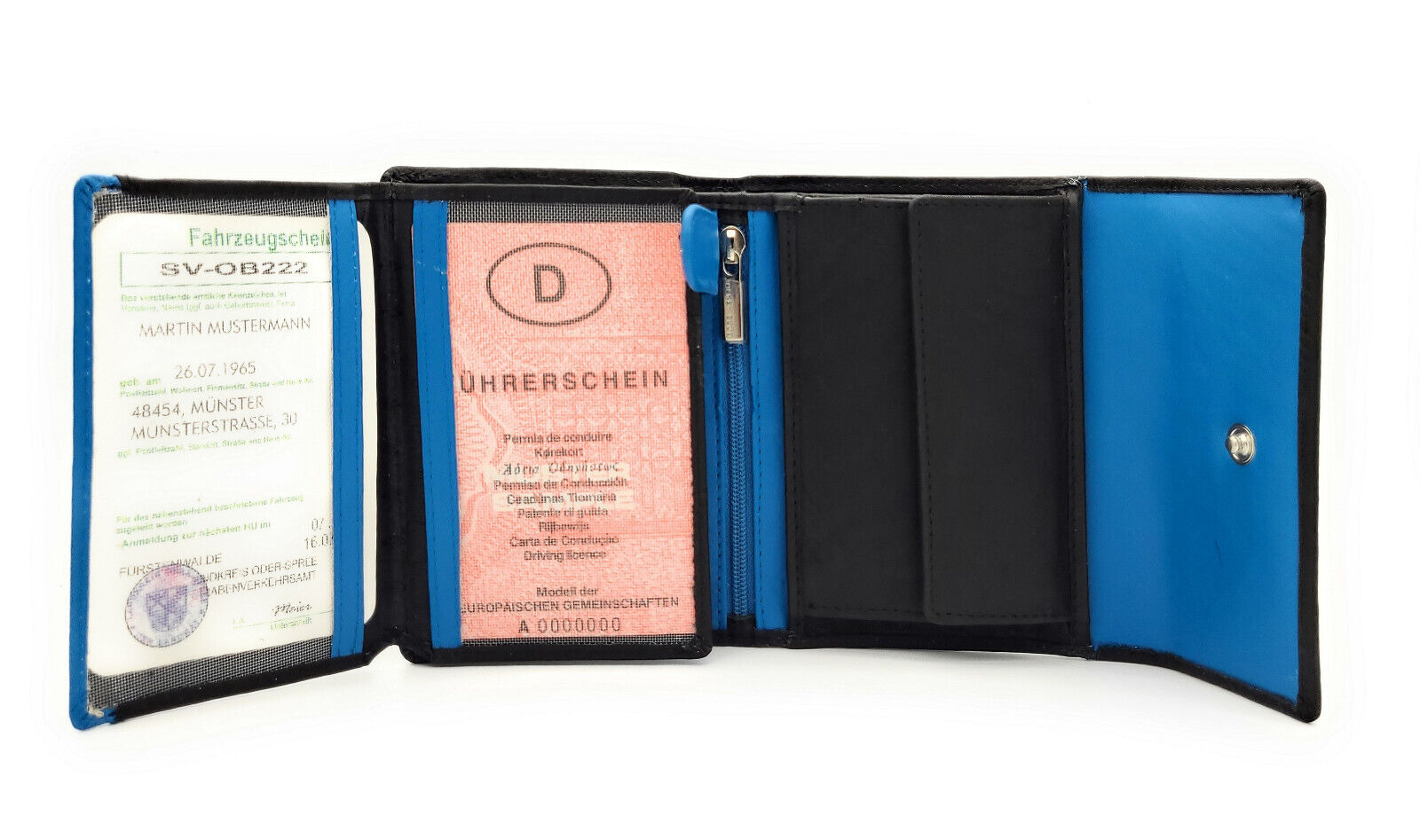 Jockey Club echt Leder Damen Geldbörse mit Stickerei Schmetterling + RFID Schutz blau