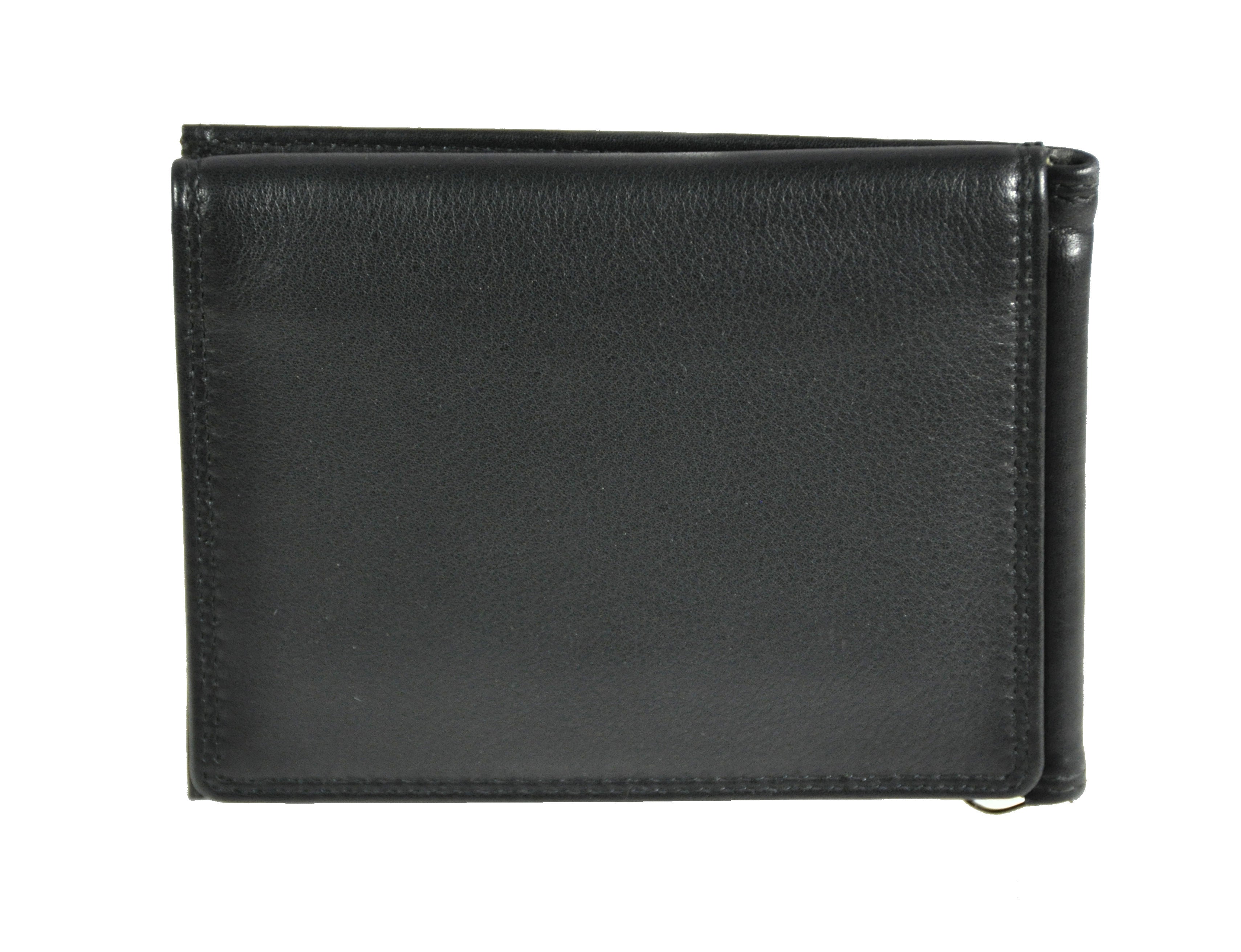 Jockey Club RFID Leder-Geldbörse mit Dollarclip & Münzfach - Geldklammer – Schwarz, echtes Nappaleder