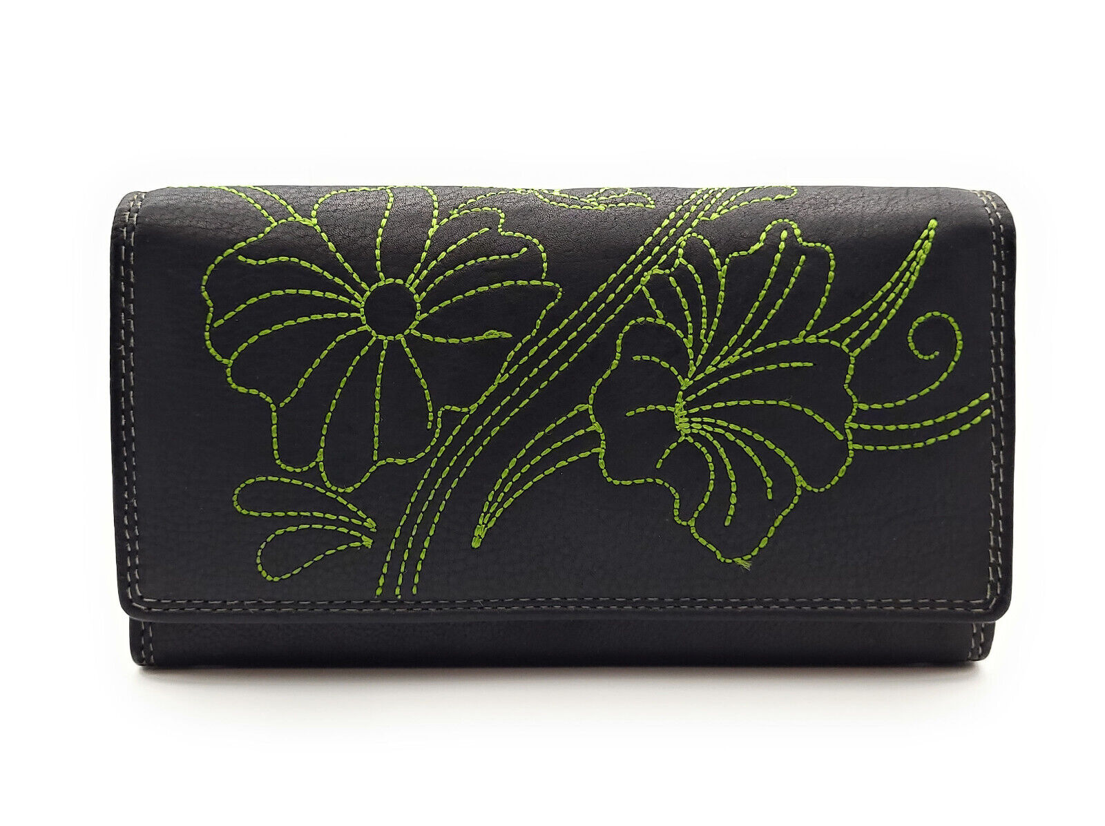 Jockey Club echt Leder Damen Geldbörse Portemonnaie mit RFID Schutz Flower grün
