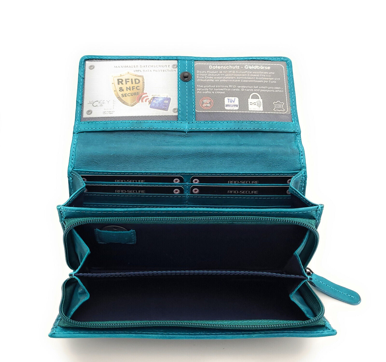 Jockey Club echt Leder Damen Geldbörse Portemonnaie Geldbeutel gewachstes Rindleder petrol