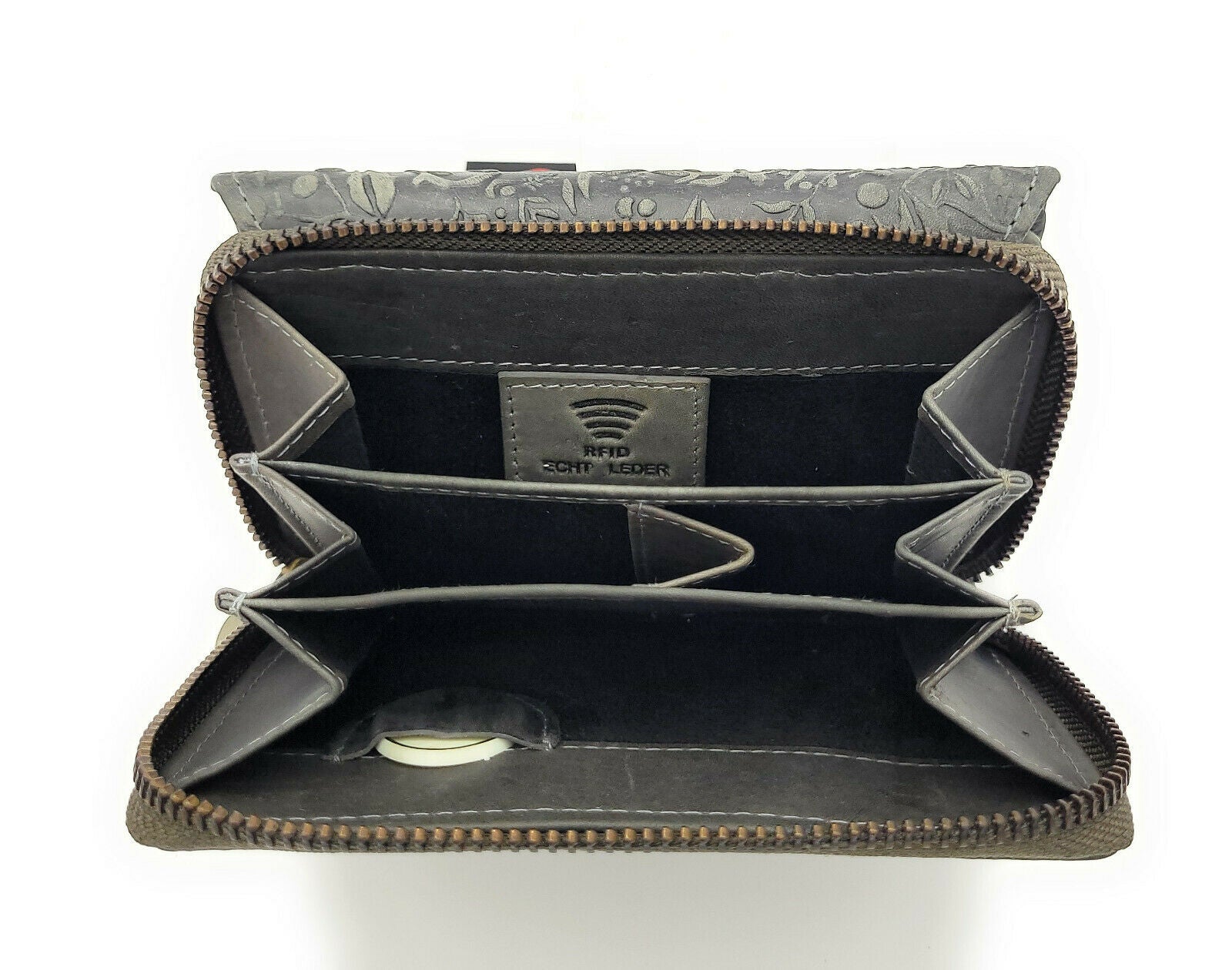 Hill Burry echt Leder Damen Geldbörse Portemonnaie floral RFID NFC Schutz grau