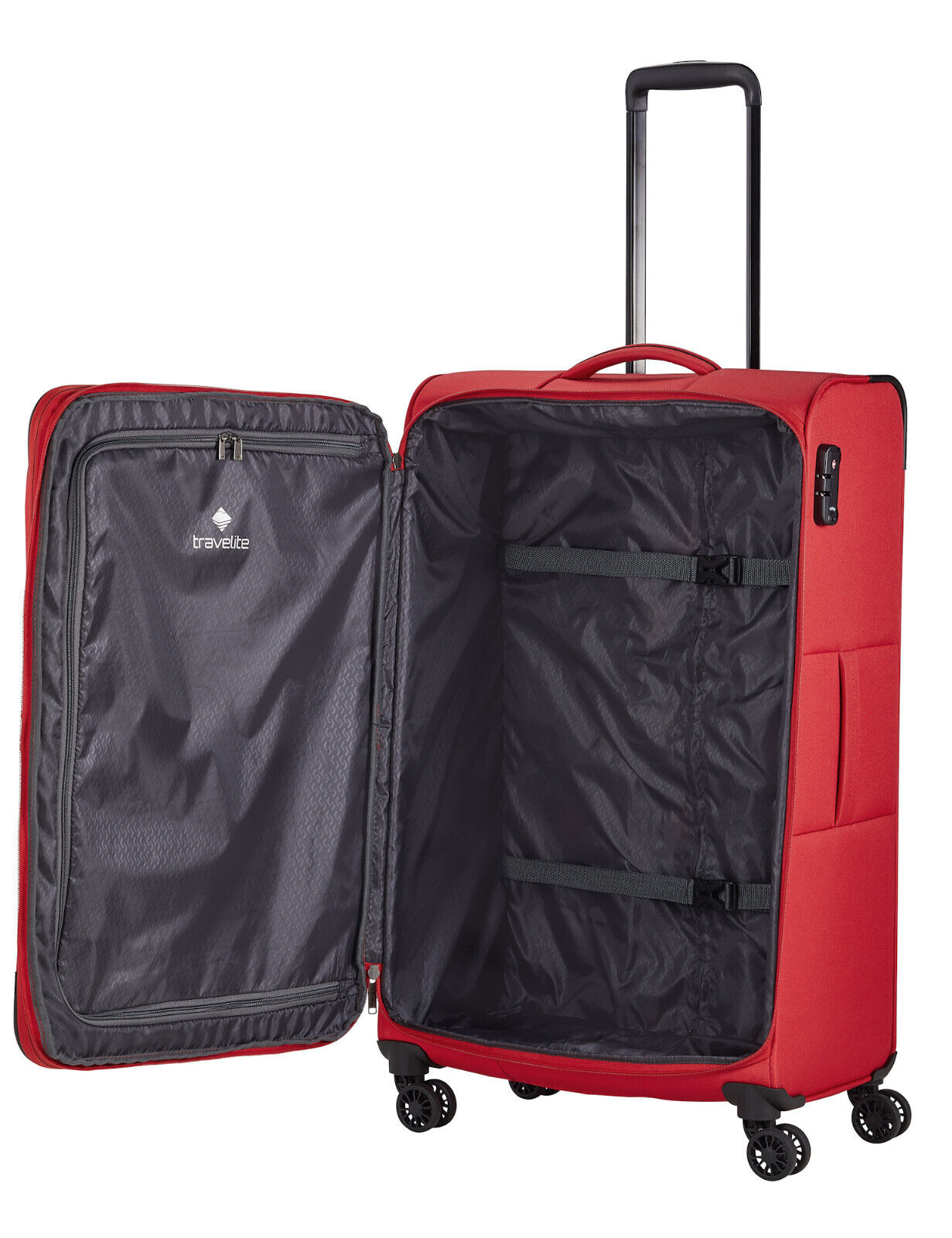 Travelite Chios Reisekoffer L Trolley Koffer 78cm 4 Rad / Rollen Dehnfalte TSA rot