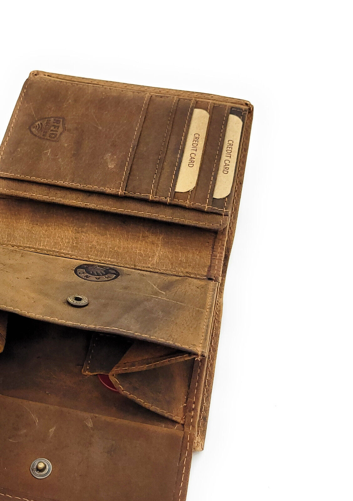 Jockey Club Geldbörse aus echtem Hunterleder – Vintage-Look Braun mit Sichtfach für KFZ-Papiere & RFID-Schutz