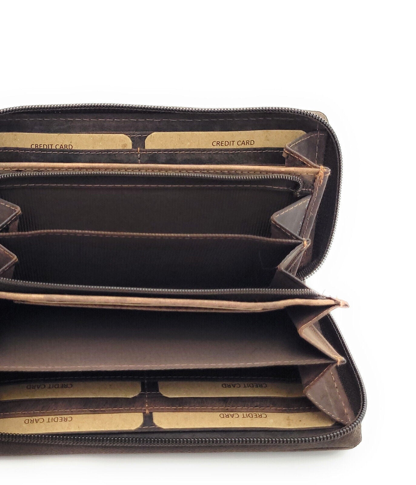 Premium Damen Reißverschluss Geldbörse aus echtem Büffelleder mit RFID-Schutz - Vintage Leder Portemonnaie mit 12 Kartenfächern - Handgefertigt