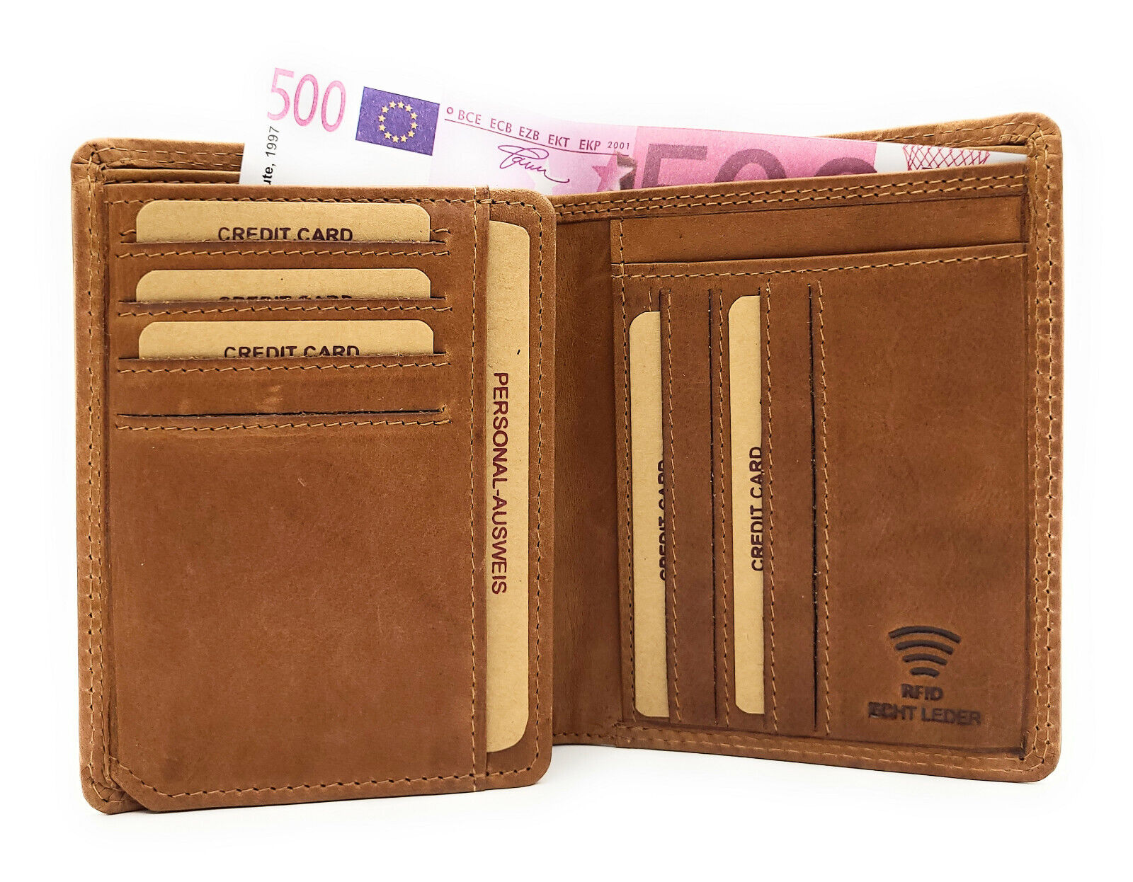 Hill Burry echt Leder Geldbörse Portemonnaie Kreditkartenetui mit RFID Schutz cognac braun