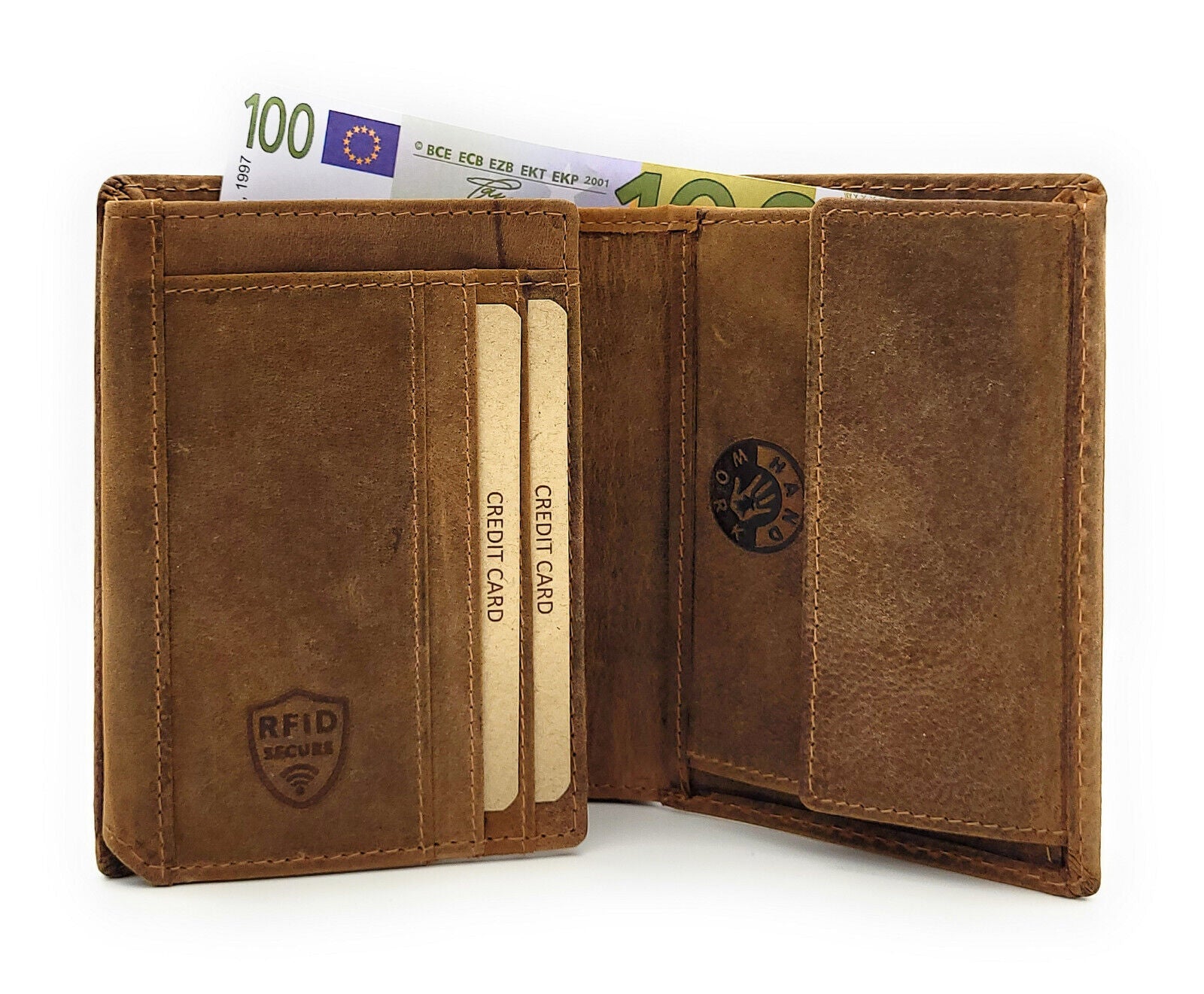 Leder Geldbörse Herren RFID Schutz - Jockey Club Portemonnaie Braun