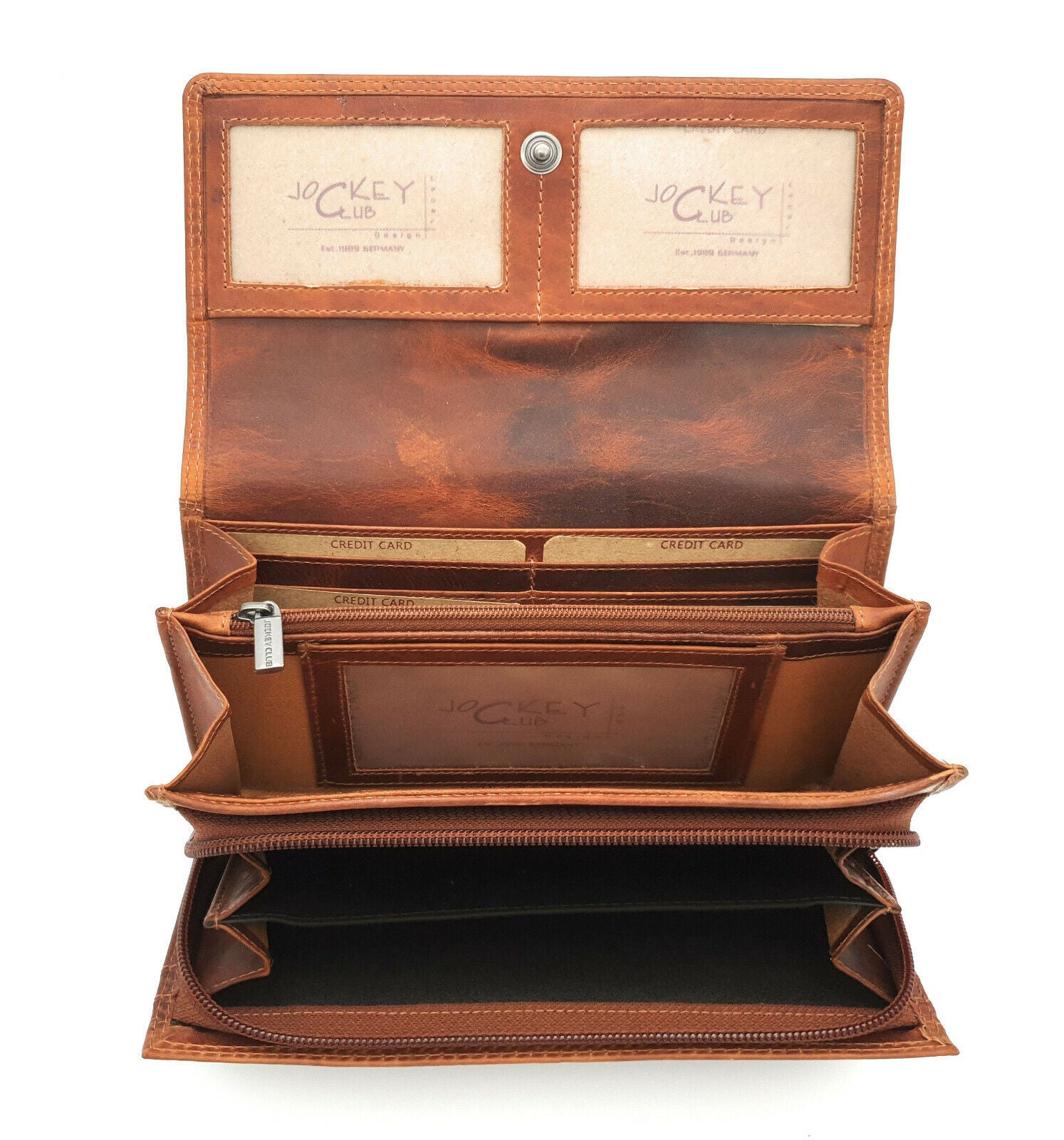 Jockey Club echt Leder Geldbörse Portemonnaie Geldbeutel Sauvage mit RFID Schutz Schmetterling cognac braun