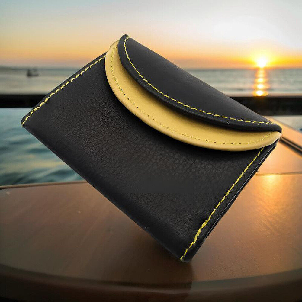 Jockey Club echt Leder Mini Geldbörse Wickelbörse Urlaubsbörse mit RFID Schutz schwarz curry