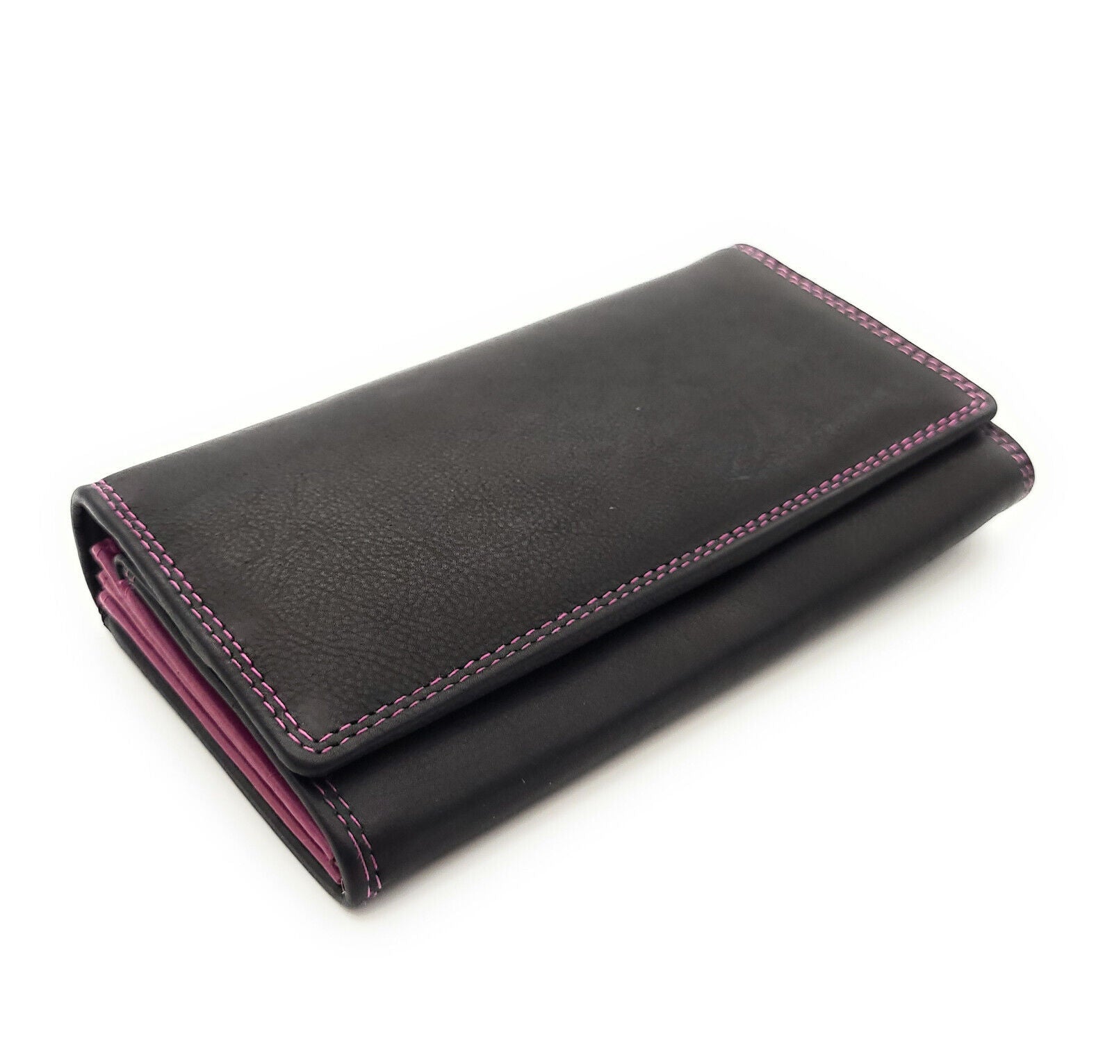 Jockey Club echt Leder Damen Geldbörse Portemonnaie mit RFID Schutz bicolor schwarz pink