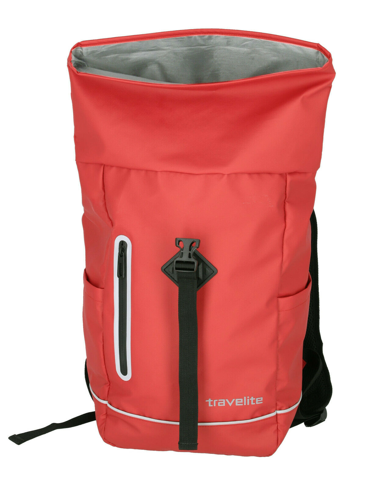 Travelite Rollup Fahrrad Rucksack Kurierrucksack Daypack aus wasserfester Plane mit Reflektoren rot