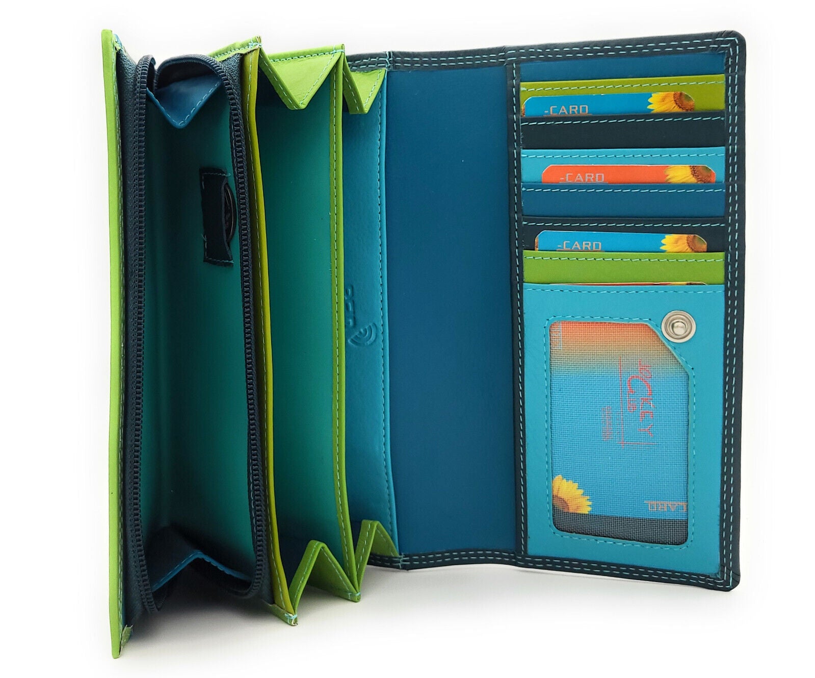 Jockey Club echt Leder Damen Geldbörse Portemonnaie Geldbeutel Nappaleder Rio petrol / bunt