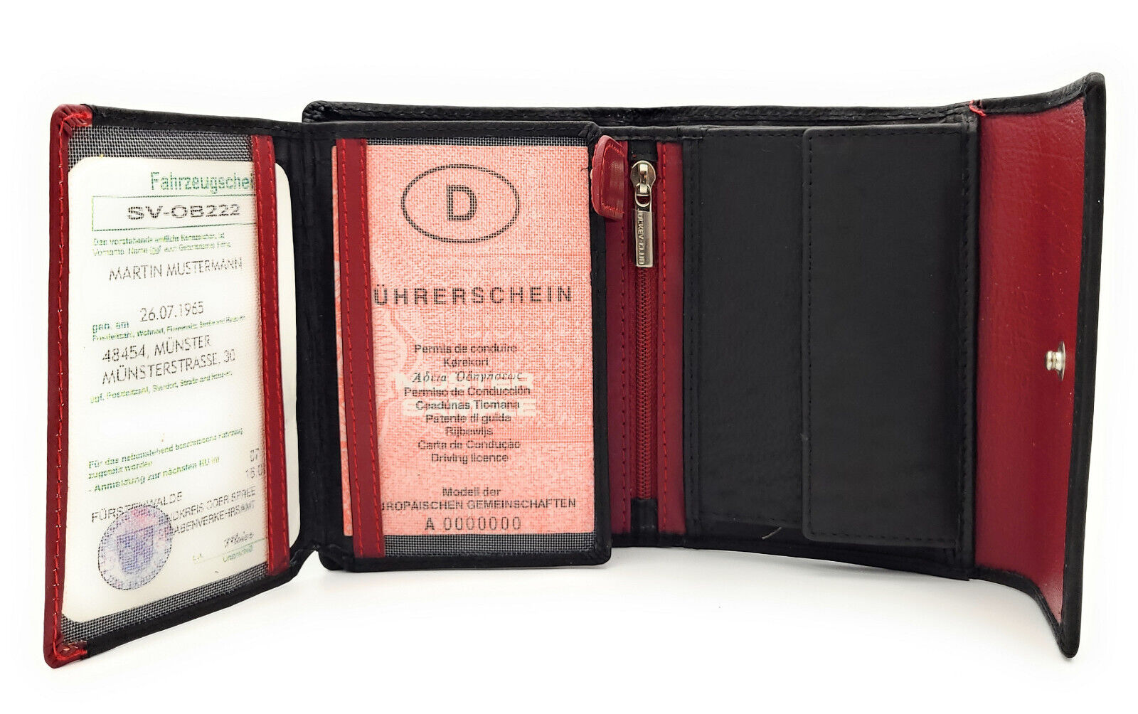 Jockey Club echt Leder Damen Geldbörse mit Stickerei Schmetterling + RFID Schutz schwarz rot